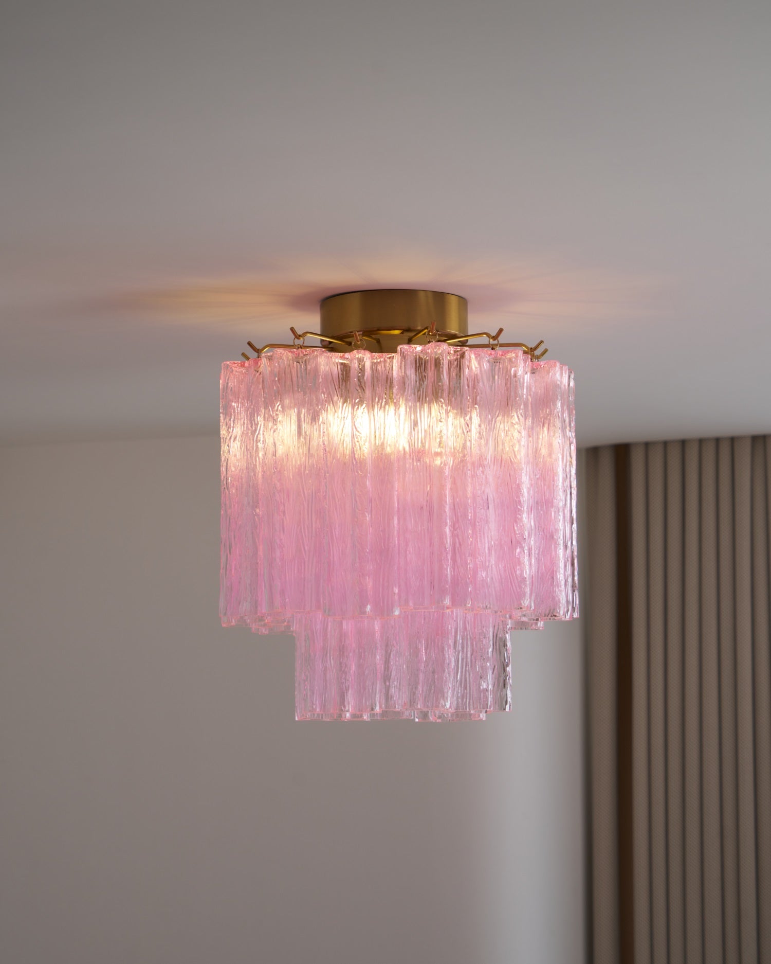 Aurora Ceiling Lamp Pink Murano Glass Tiered Modern Flush-Neutral Decor