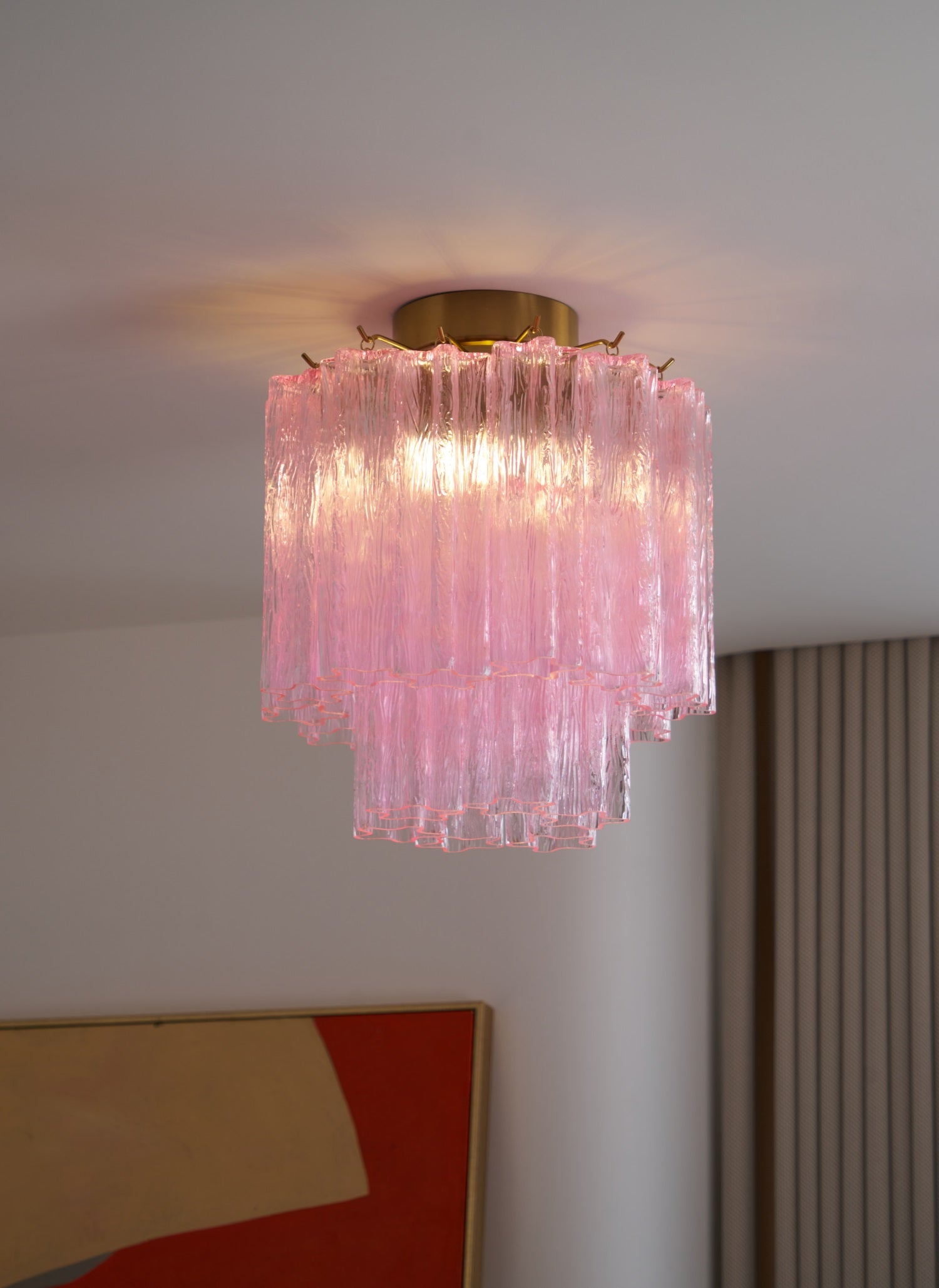 Aurora Ceiling Lamp Pink Murano Glass Tiered Modern Flush-Neutral Decor