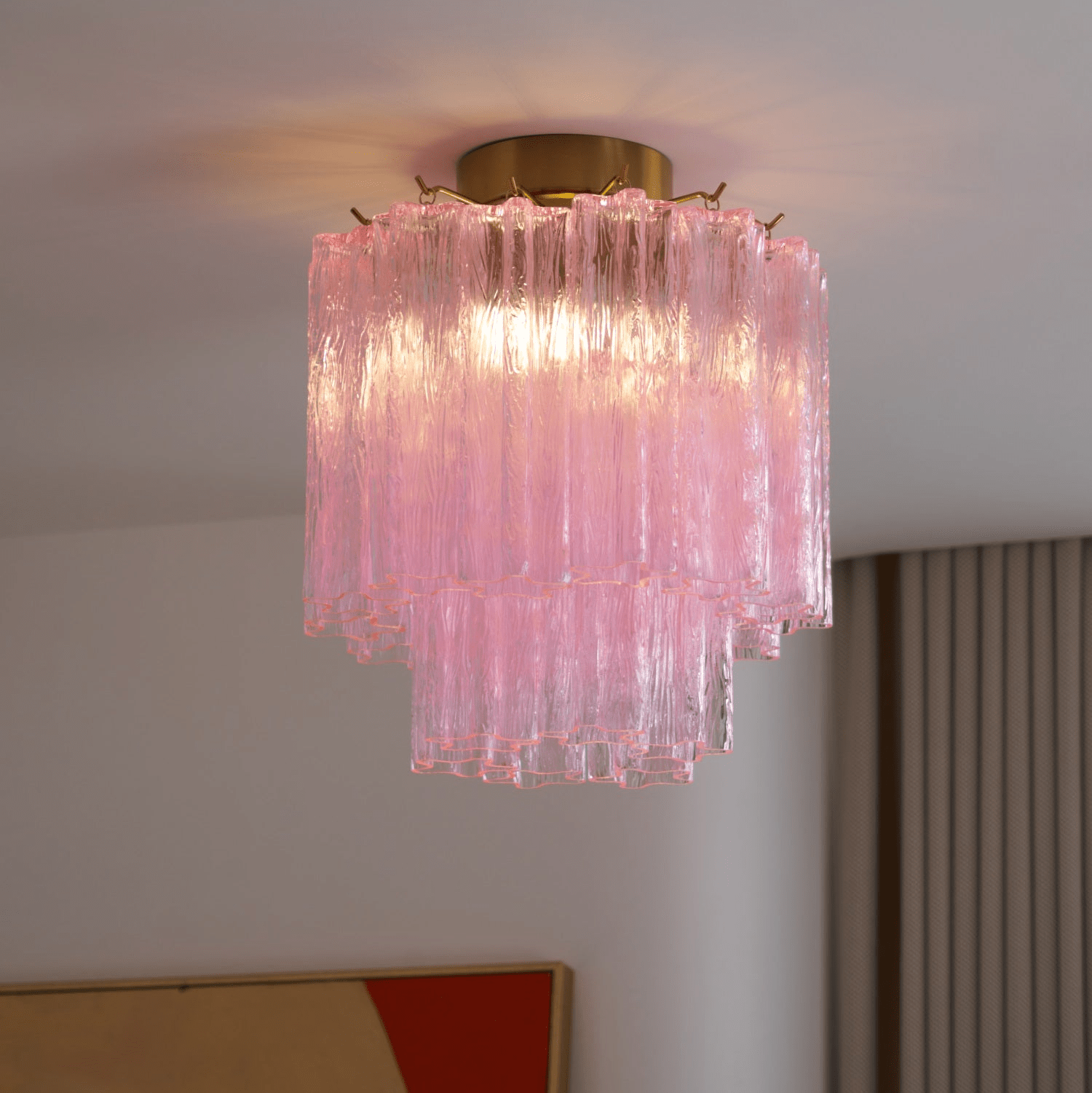 Aurora Ceiling Lamp Pink Murano Glass Tiered Modern Flush-Neutral Decor