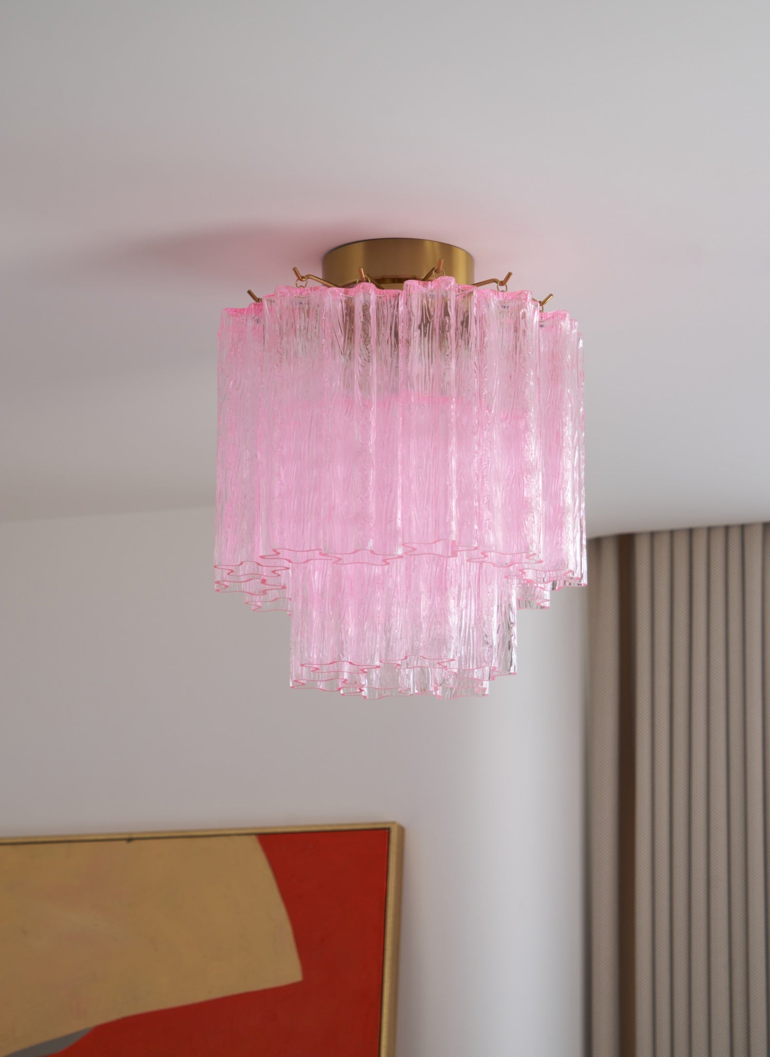 Aurora Ceiling Lamp Pink Murano Glass Tiered Modern Flush-Neutral Decor