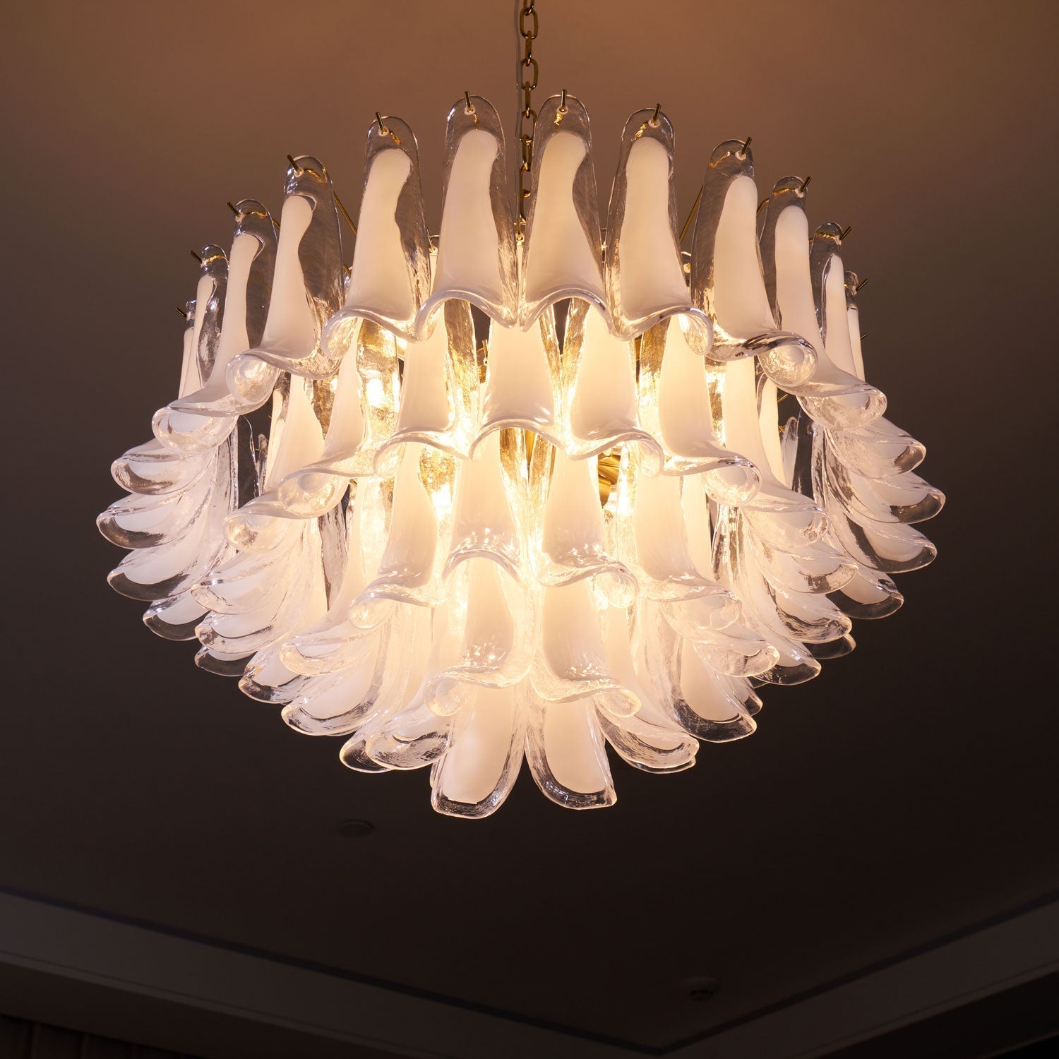 Aurora Chandelier Pink Glass Leaf Layered Floral Glamour-Neutral Decor