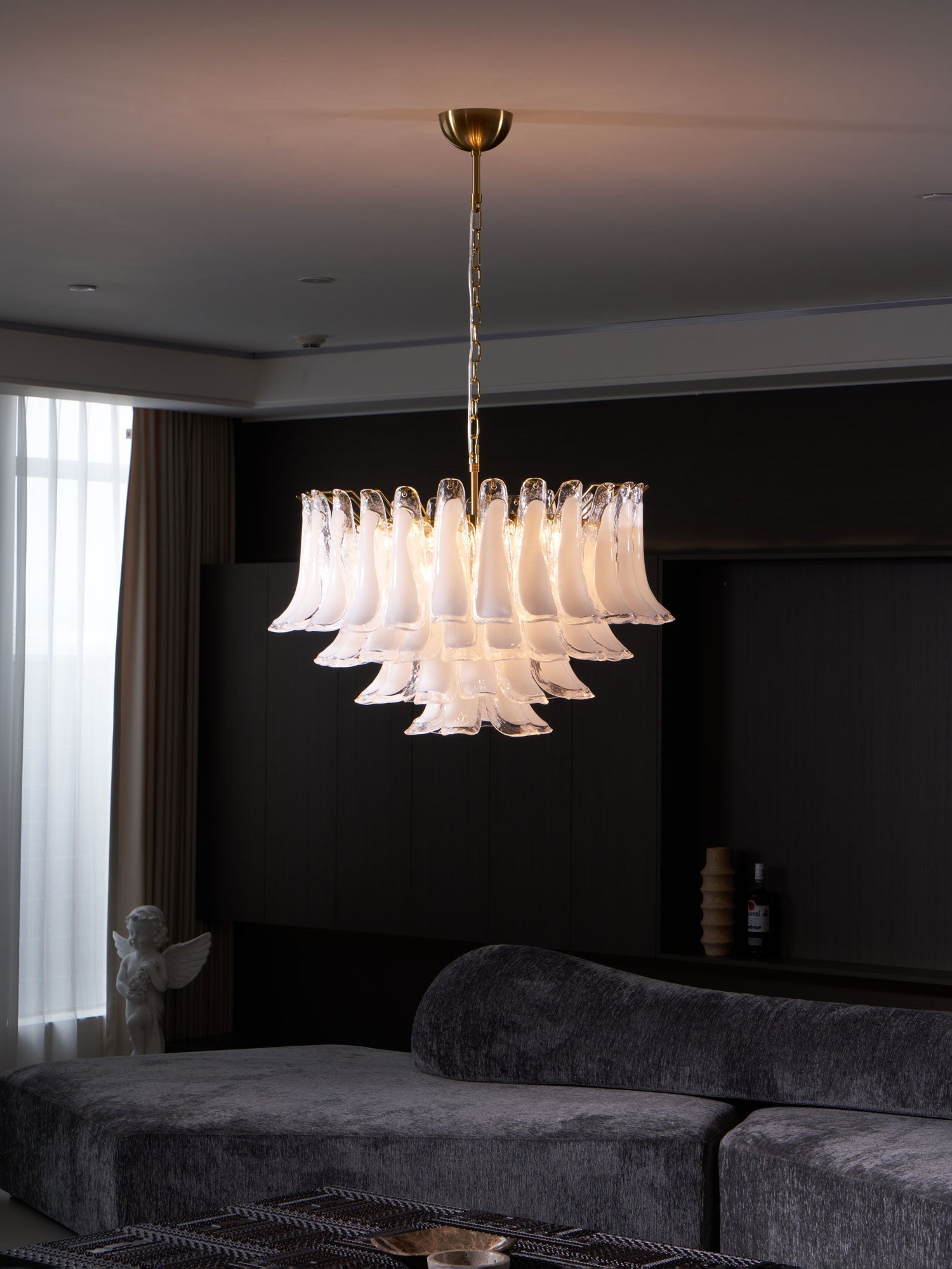 Aurora Chandelier Pink Glass Leaf Layered Floral Glamour-Neutral Decor