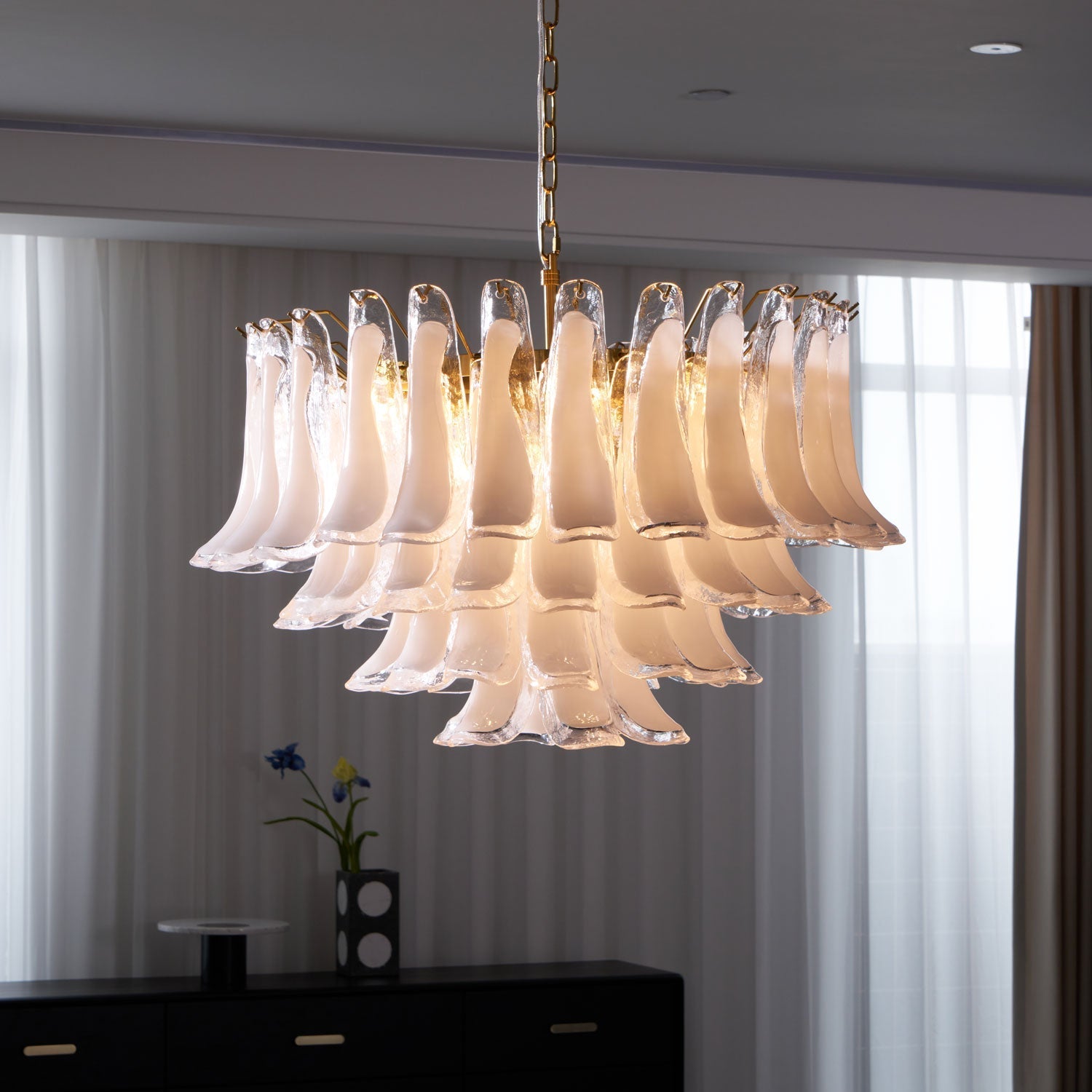 Aurora Chandelier Pink Glass Leaf Layered Floral Glamour-Neutral Decor