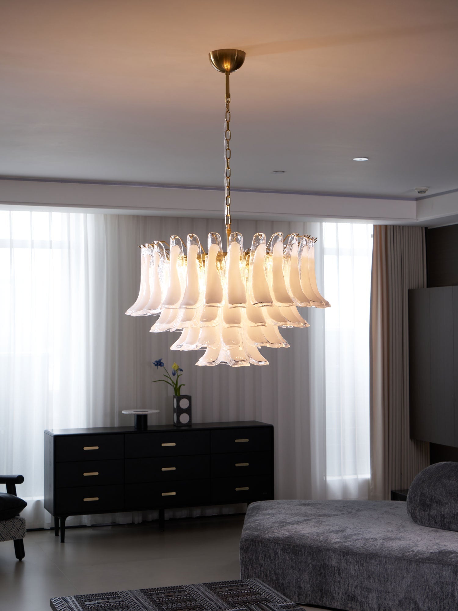 Aurora Chandelier Pink Glass Leaf Layered Floral Glamour-Neutral Decor