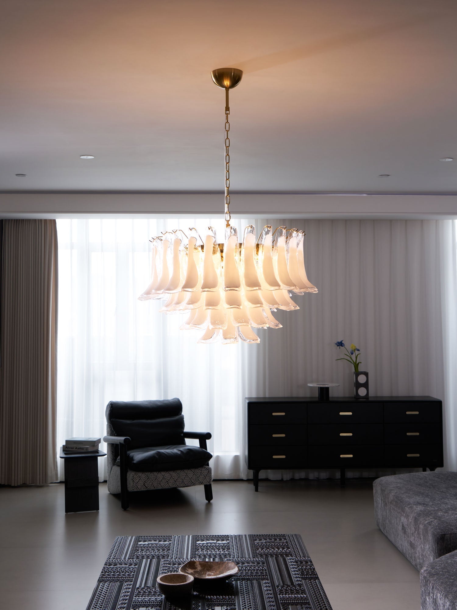 Aurora Chandelier Pink Glass Leaf Layered Floral Glamour-Neutral Decor
