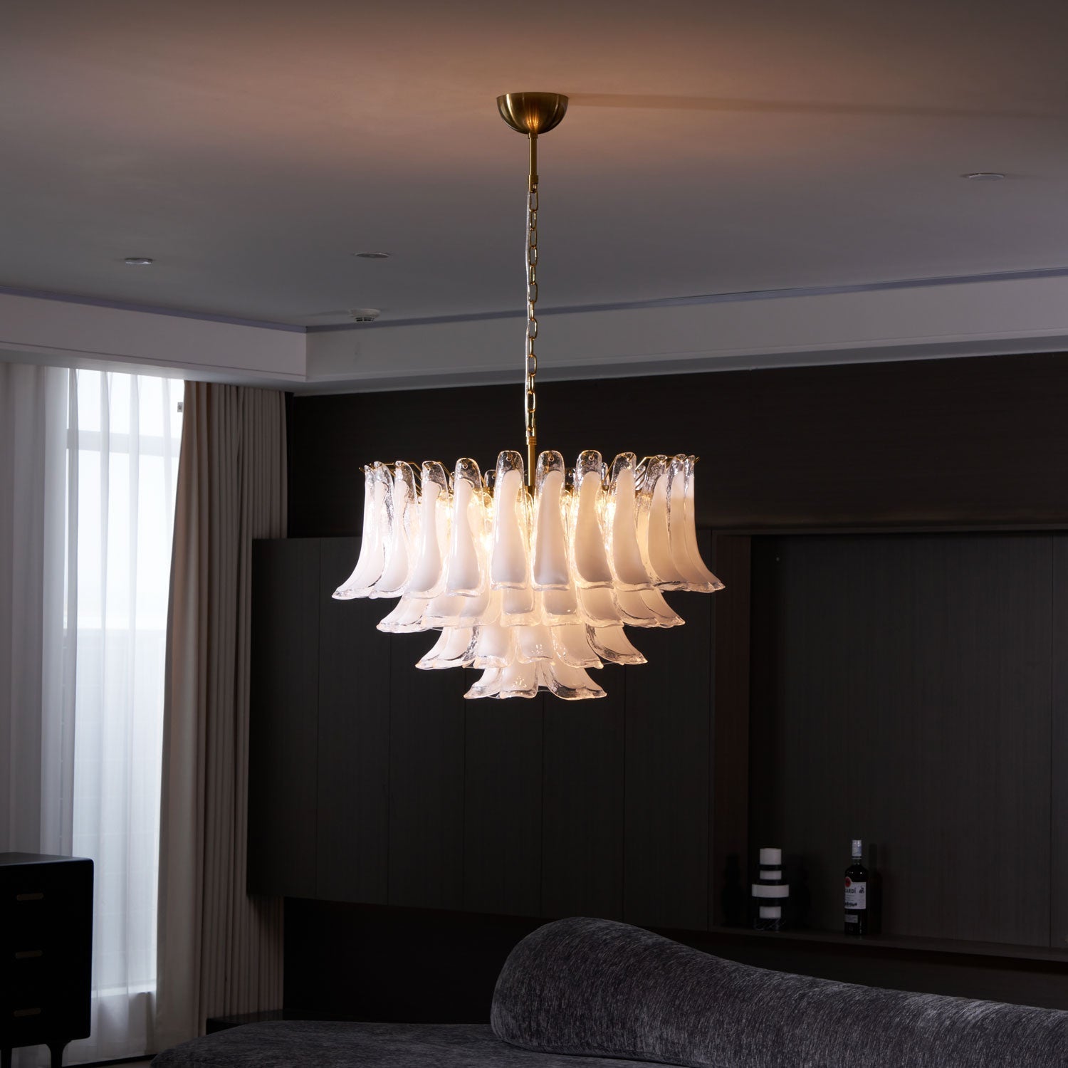 Aurora Chandelier Pink Glass Leaf Layered Floral Glamour-Neutral Decor