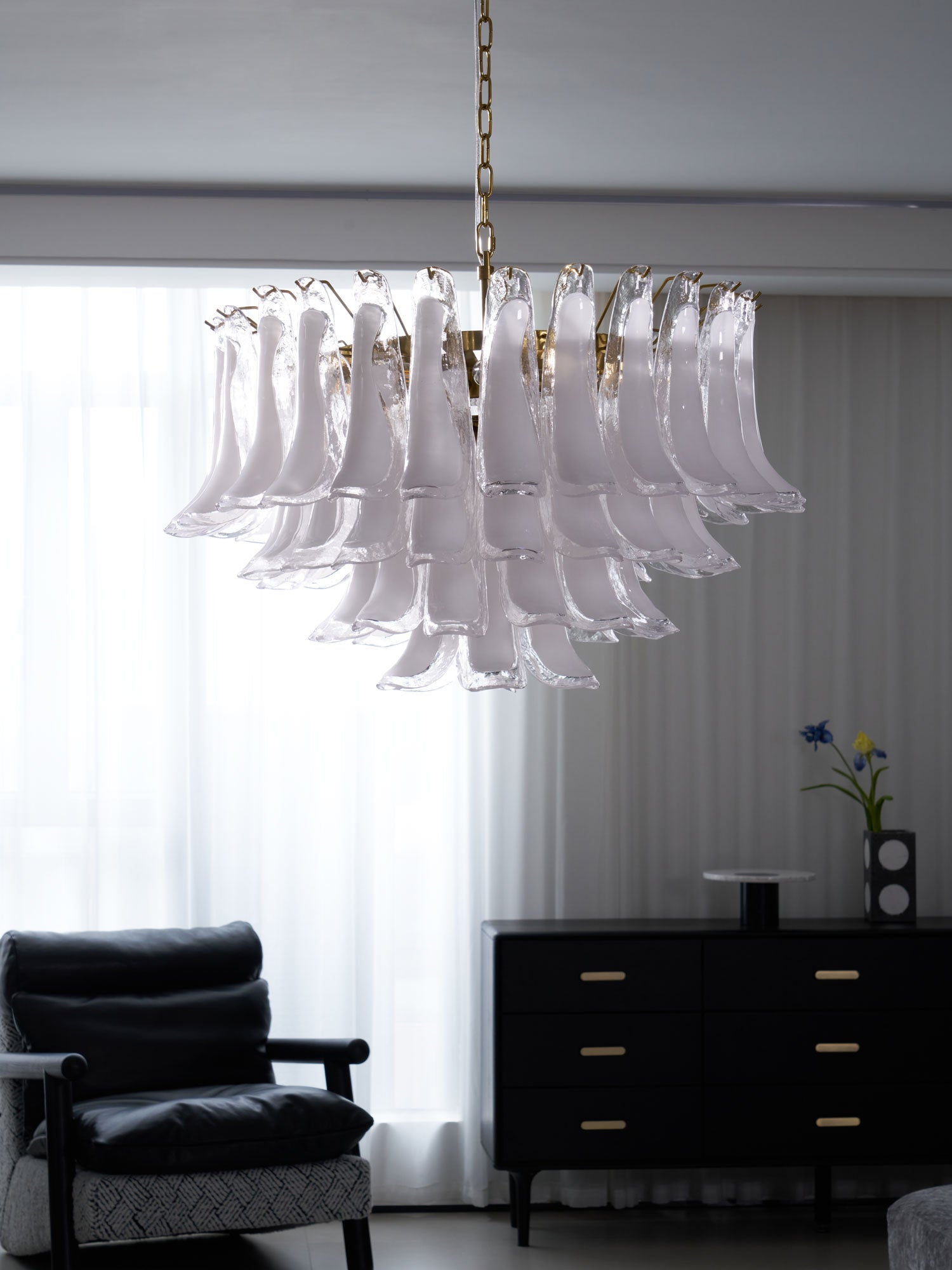 Aurora Chandelier Pink Glass Leaf Layered Floral Glamour-Neutral Decor