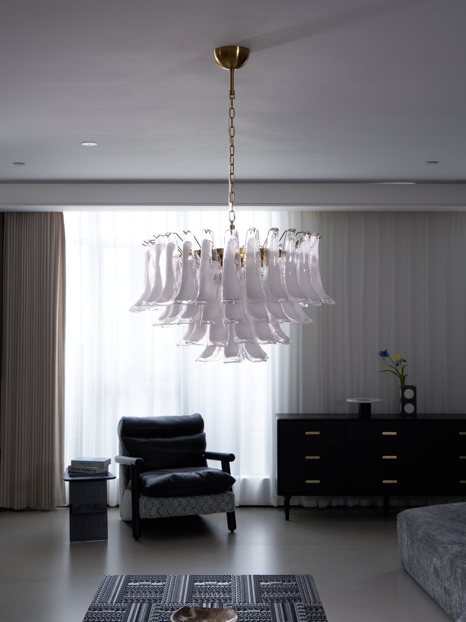 Aurora Chandelier Pink Glass Leaf Layered Floral Glamour-Neutral Decor