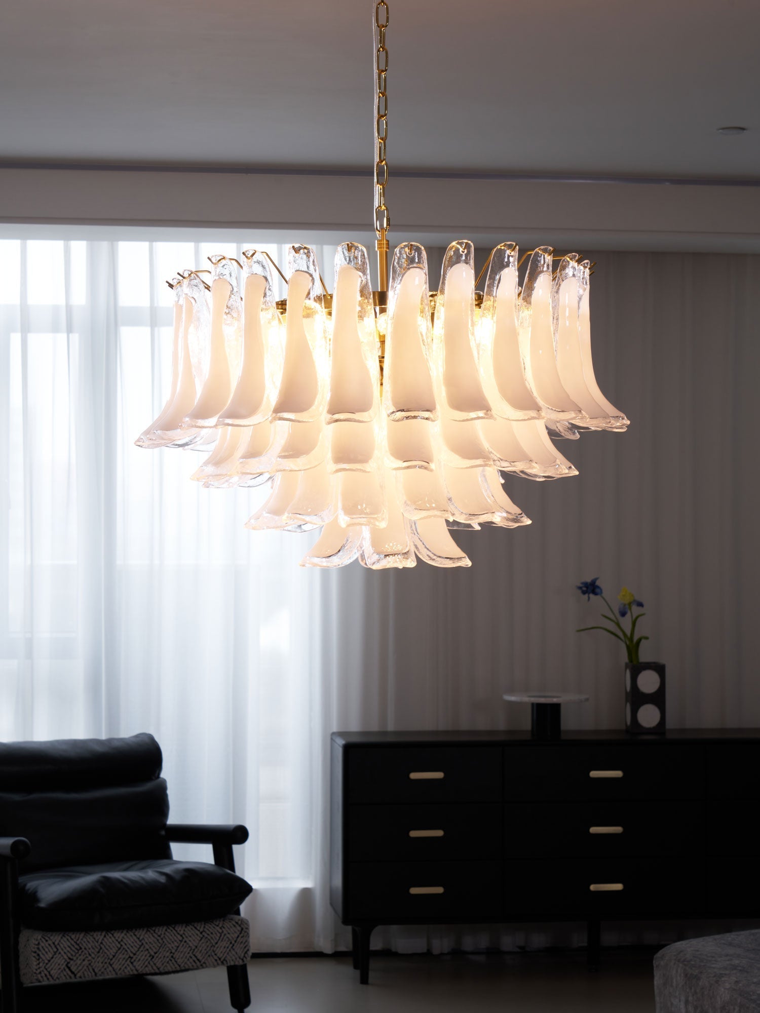 Aurora Chandelier Pink Glass Leaf Layered Floral Glamour-Neutral Decor