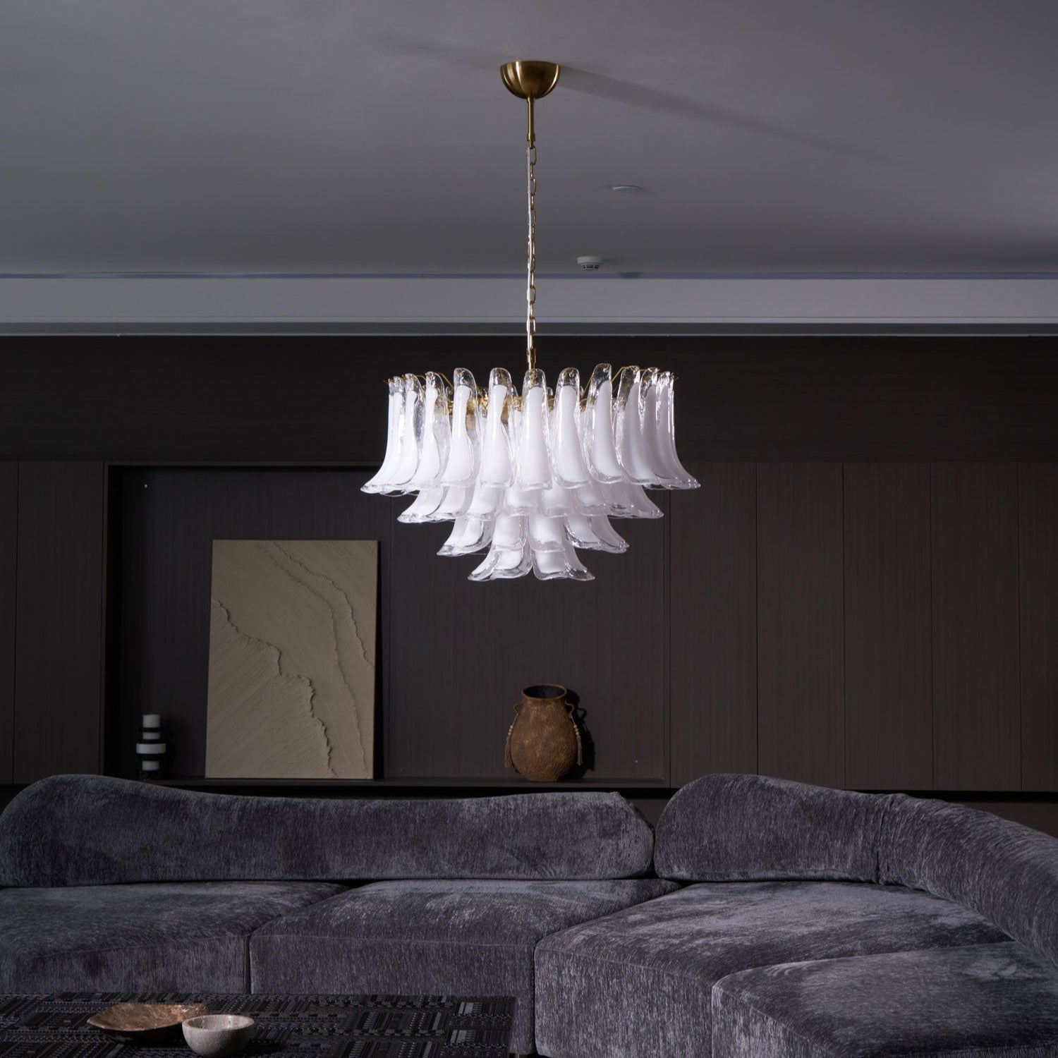 Aurora Chandelier Pink Glass Leaf Layered Floral Glamour-Neutral Decor