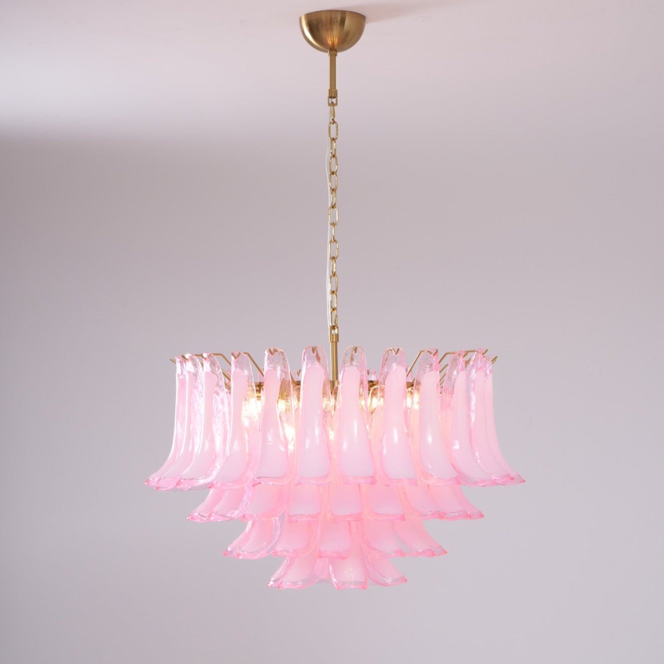 Aurora Chandelier Pink Glass Leaf Layered Floral Glamour-Neutral Decor