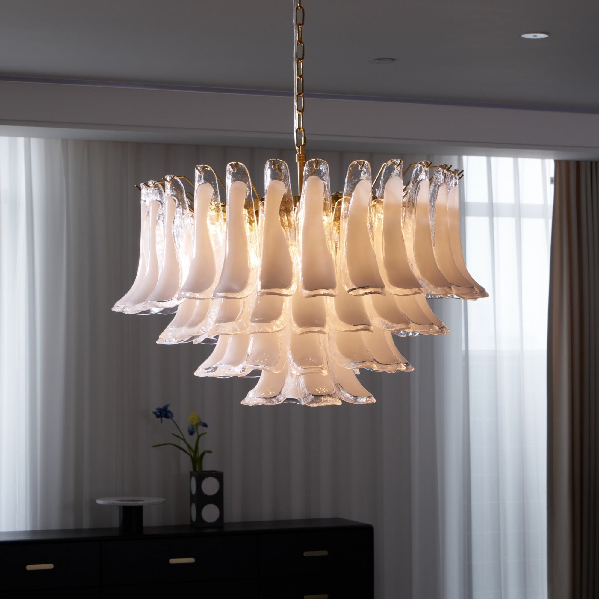 Aurora Chandelier Pink Glass Leaf Layered Floral Glamour-Neutral Decor