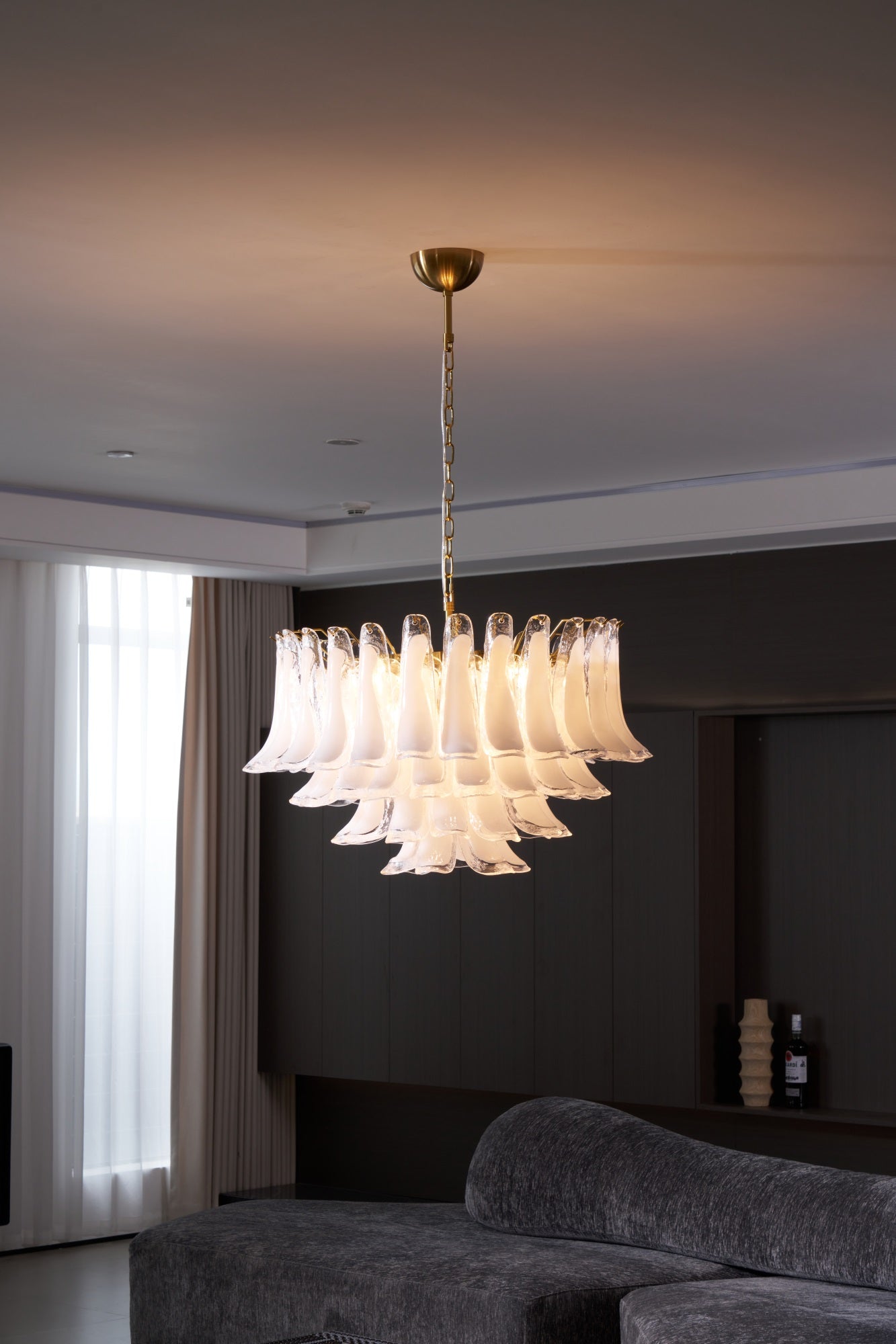 Aurora Chandelier Pink Glass Leaf Layered Floral Glamour-Neutral Decor