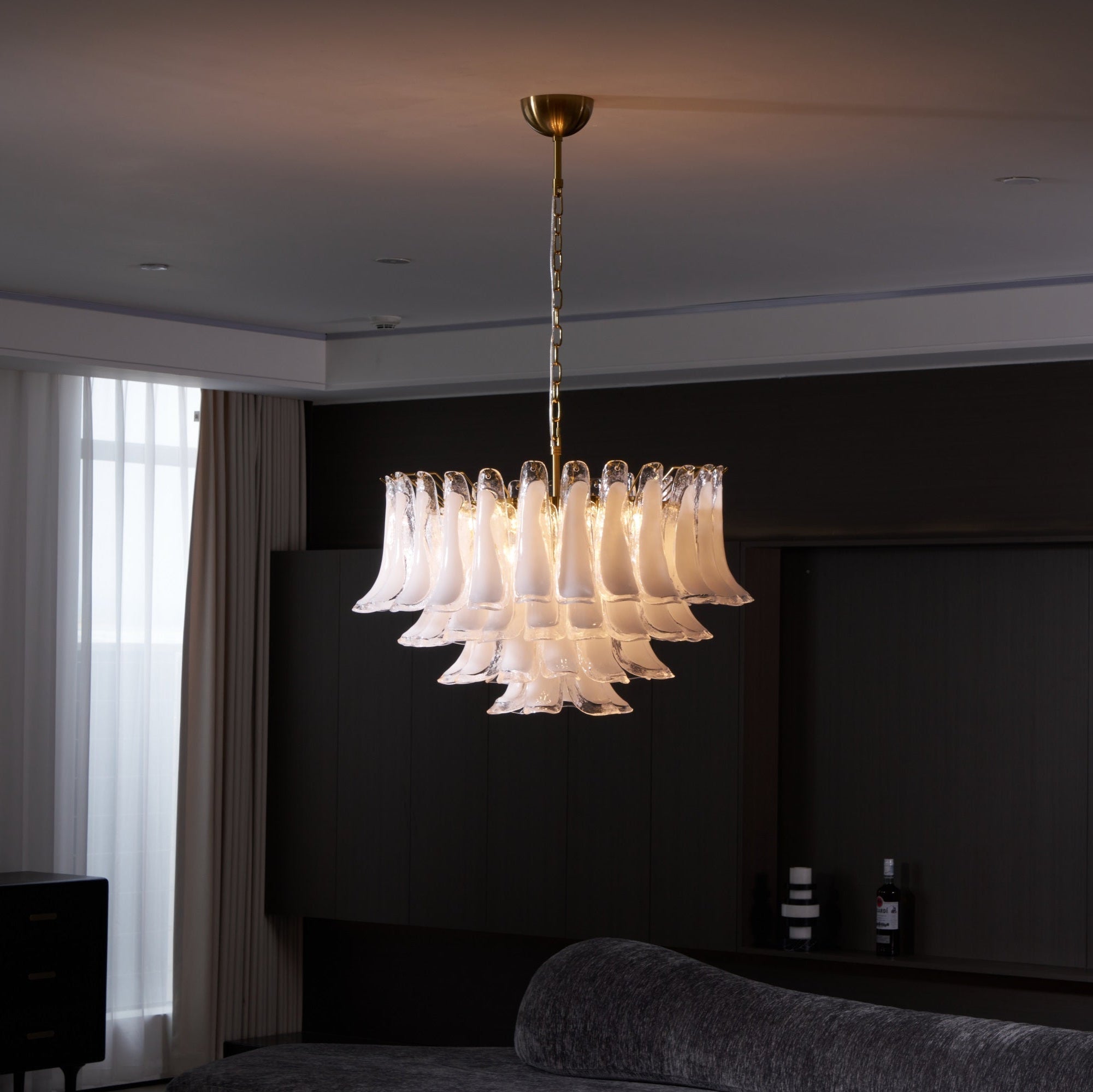 Aurora Chandelier Pink Glass Leaf Layered Floral Glamour-Neutral Decor