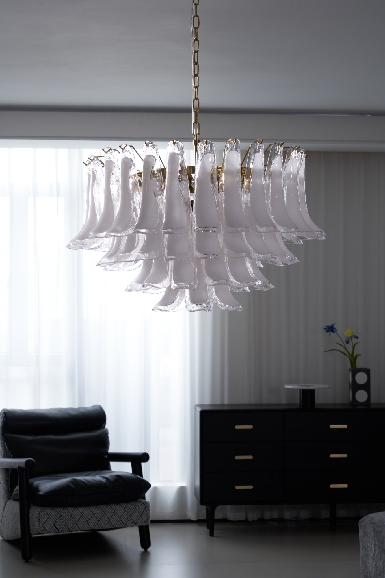 Aurora Chandelier Pink Glass Leaf Layered Floral Glamour-Neutral Decor