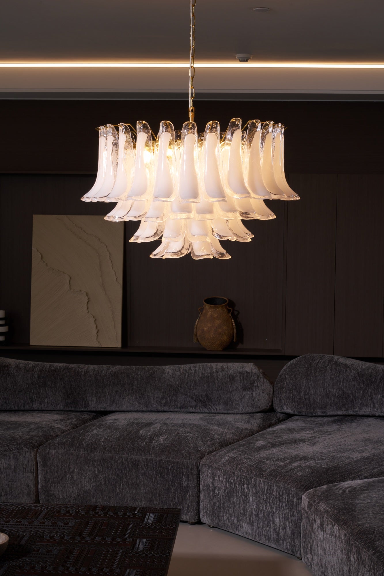 Aurora Chandelier Pink Glass Leaf Layered Floral Glamour-Neutral Decor