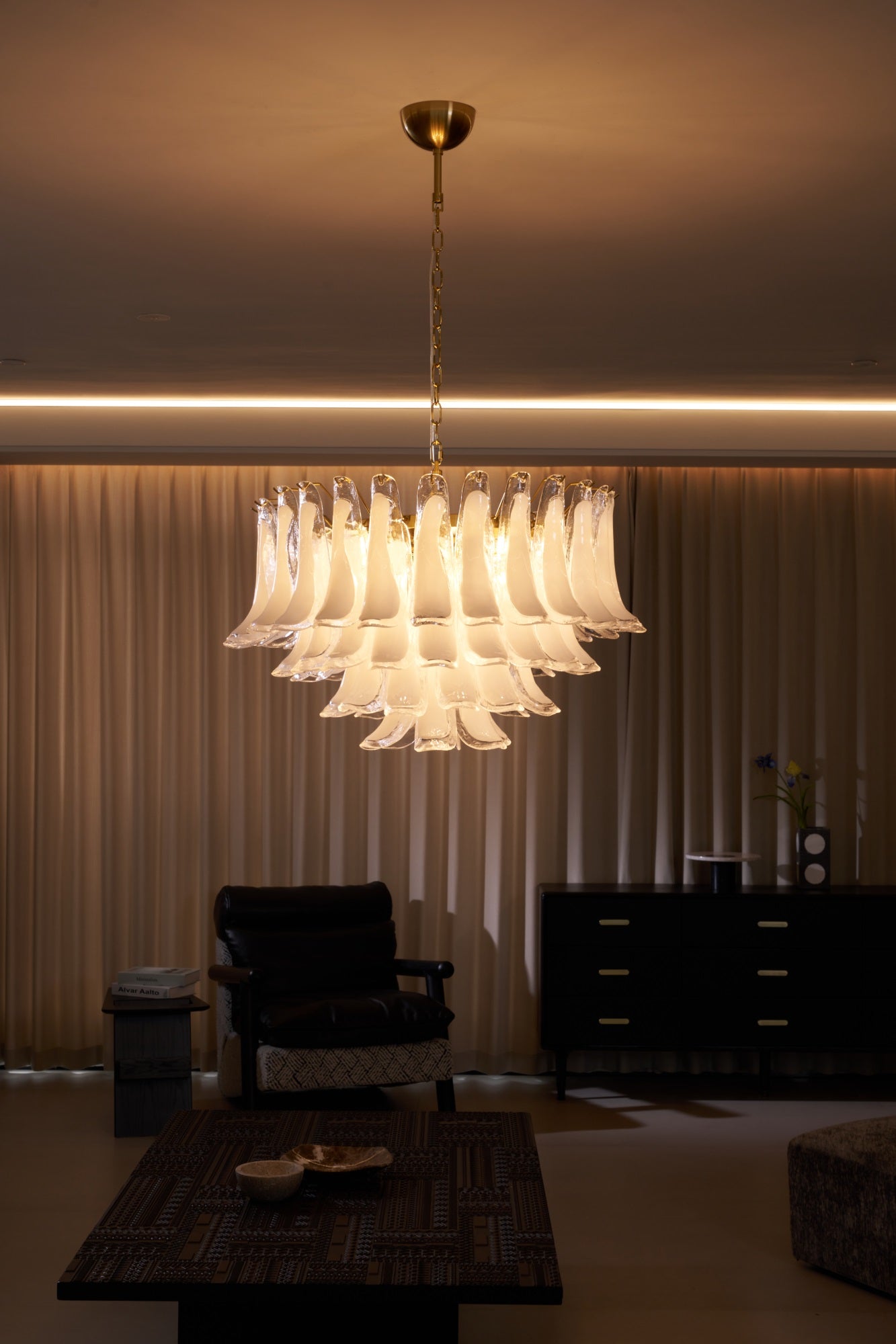 Aurora Chandelier Pink Glass Leaf Layered Floral Glamour-Neutral Decor