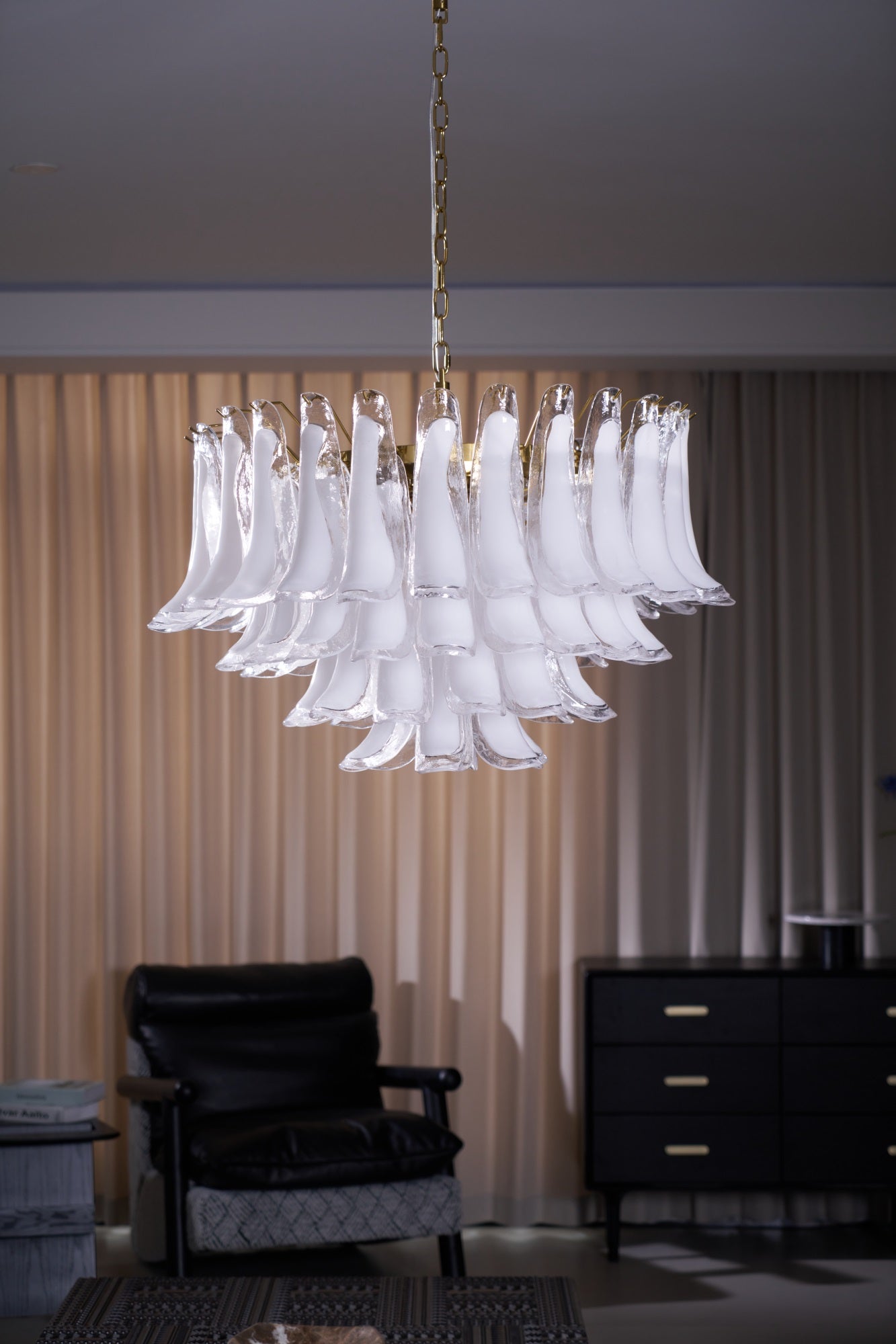 Aurora Chandelier Pink Glass Leaf Layered Floral Glamour-Neutral Decor