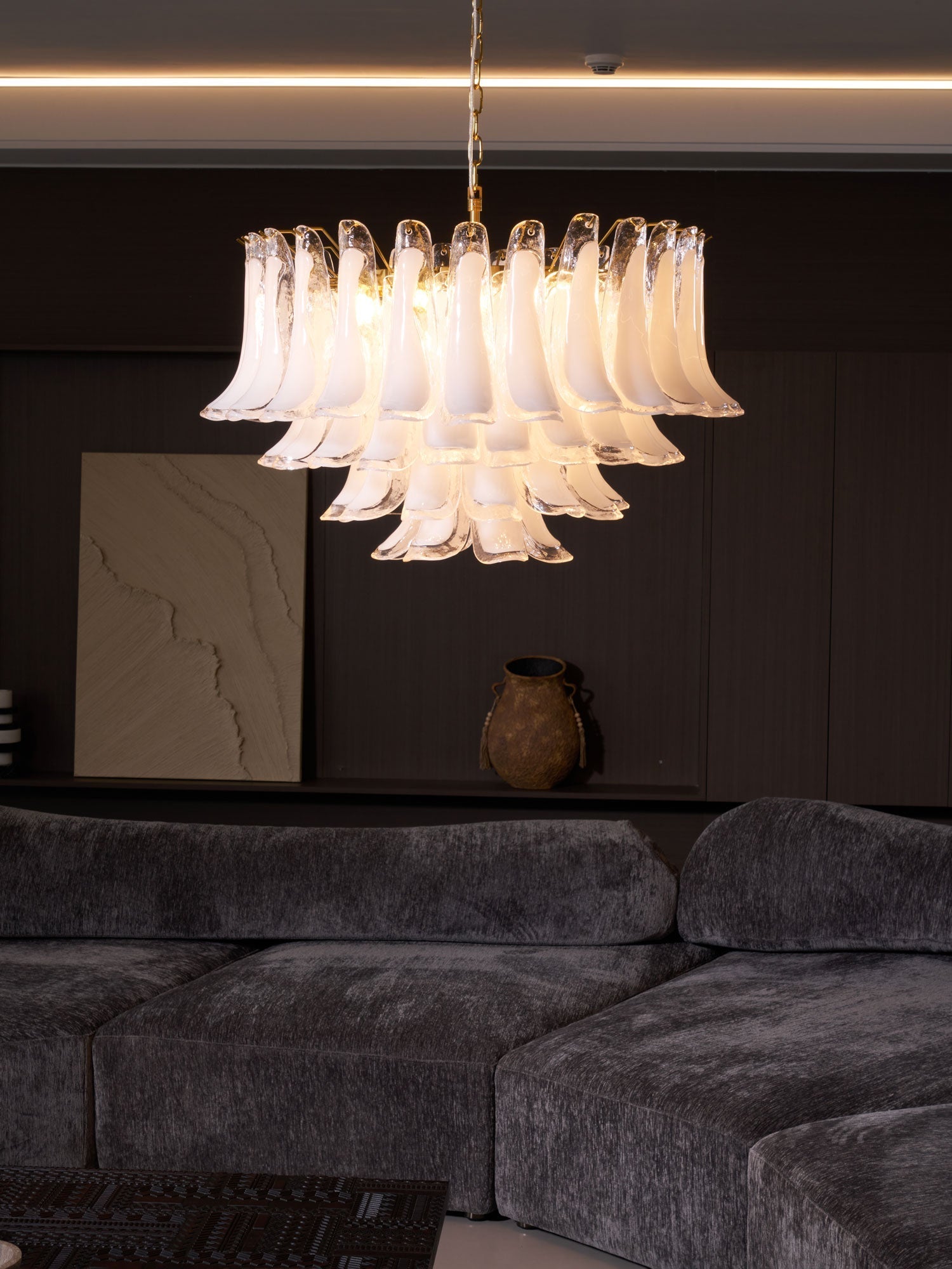 Aurora Chandelier Pink Glass Leaf Layered Floral Glamour-Neutral Decor