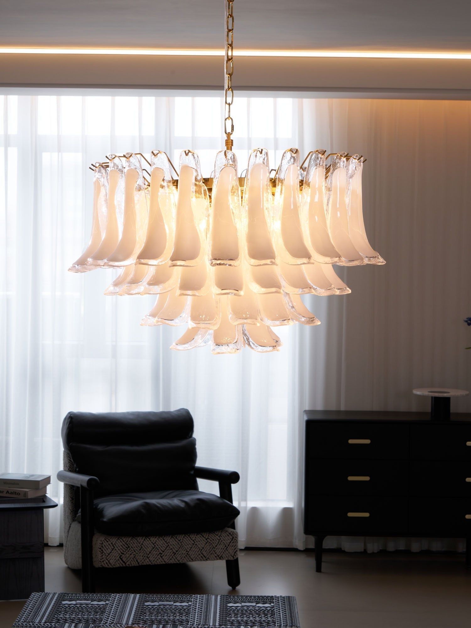 Aurora Chandelier Pink Glass Leaf Layered Floral Glamour-Neutral Decor
