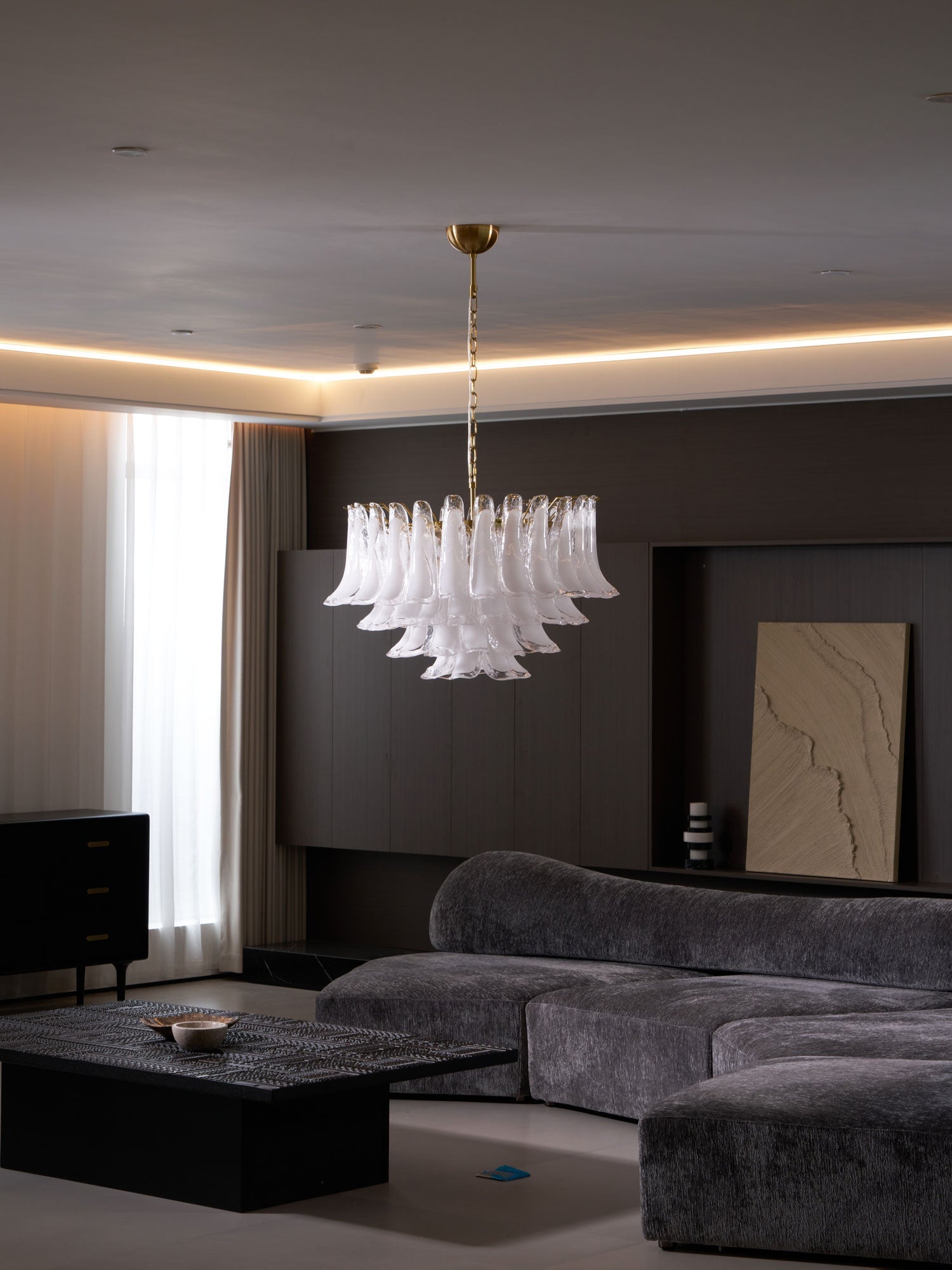 Aurora Chandelier Pink Glass Leaf Layered Floral Glamour-Neutral Decor