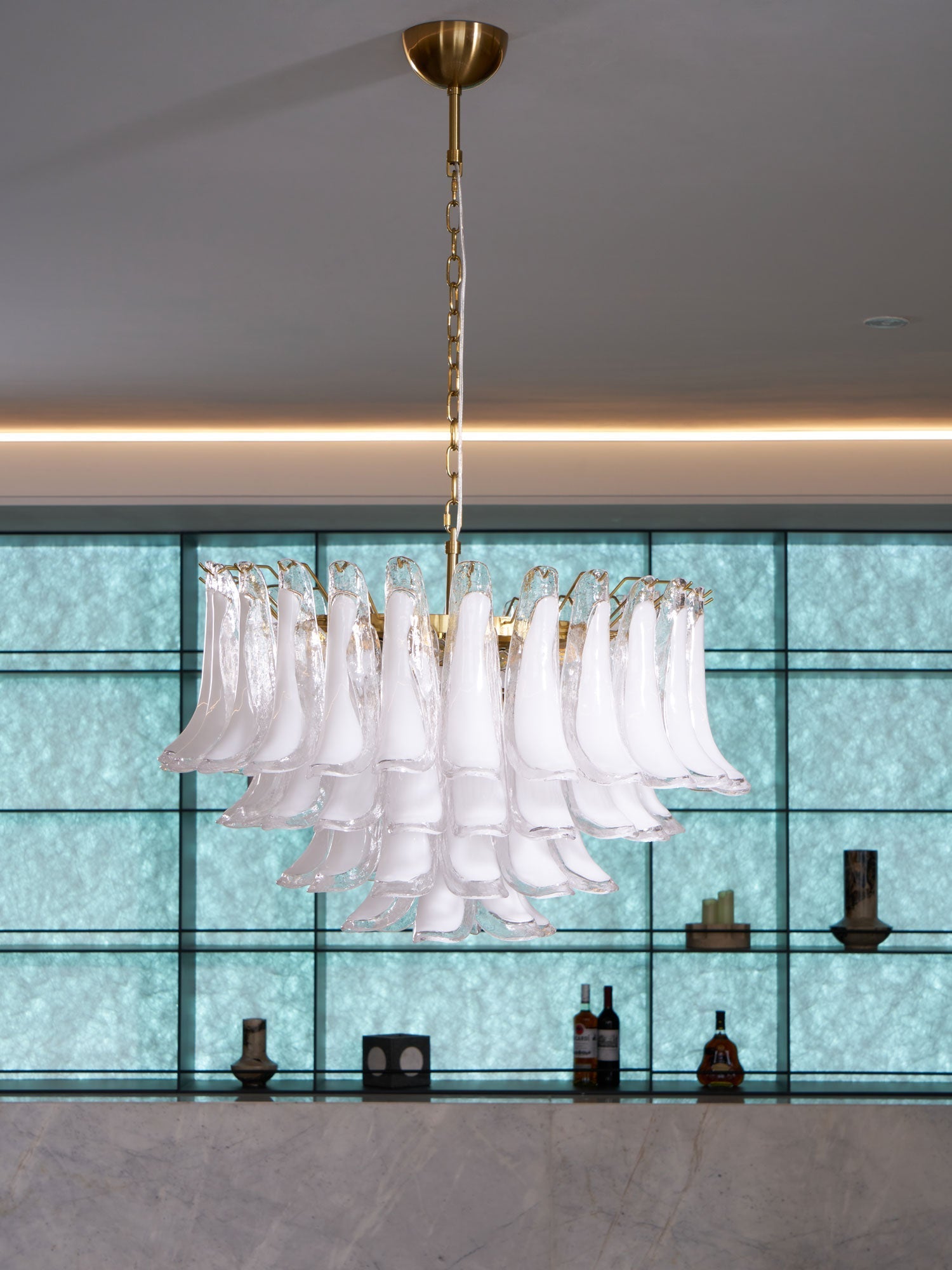 Aurora Chandelier Pink Glass Leaf Layered Floral Glamour-Neutral Decor