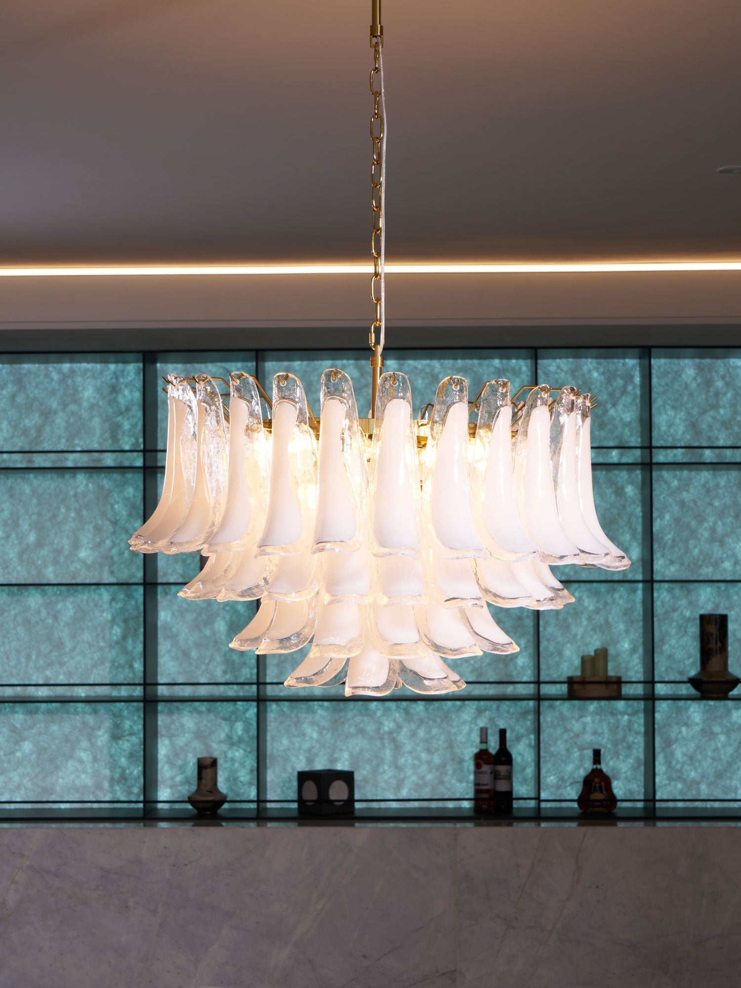 Aurora Chandelier Pink Glass Leaf Layered Floral Glamour-Neutral Decor