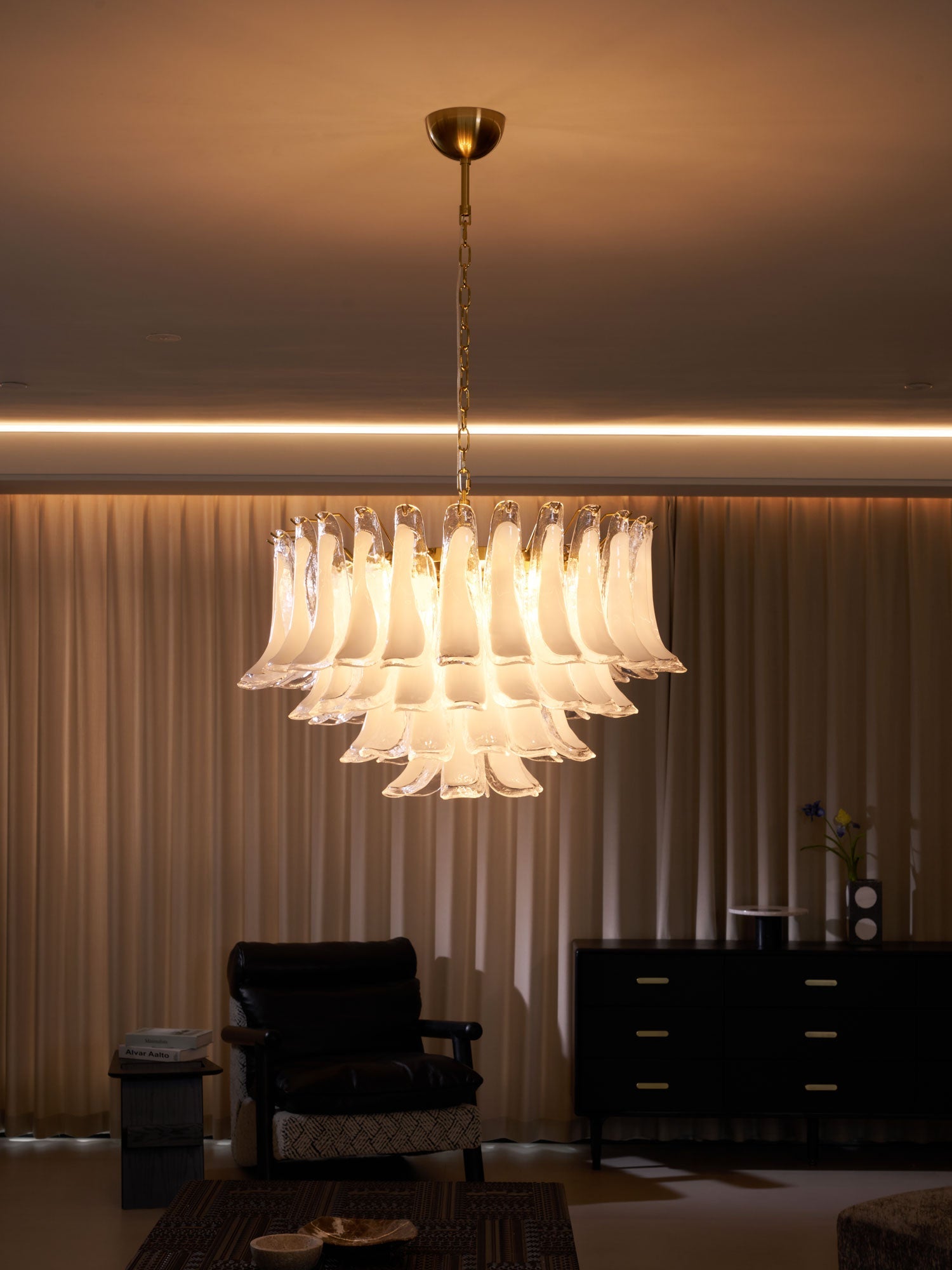 Aurora Chandelier Pink Glass Leaf Layered Floral Glamour-Neutral Decor