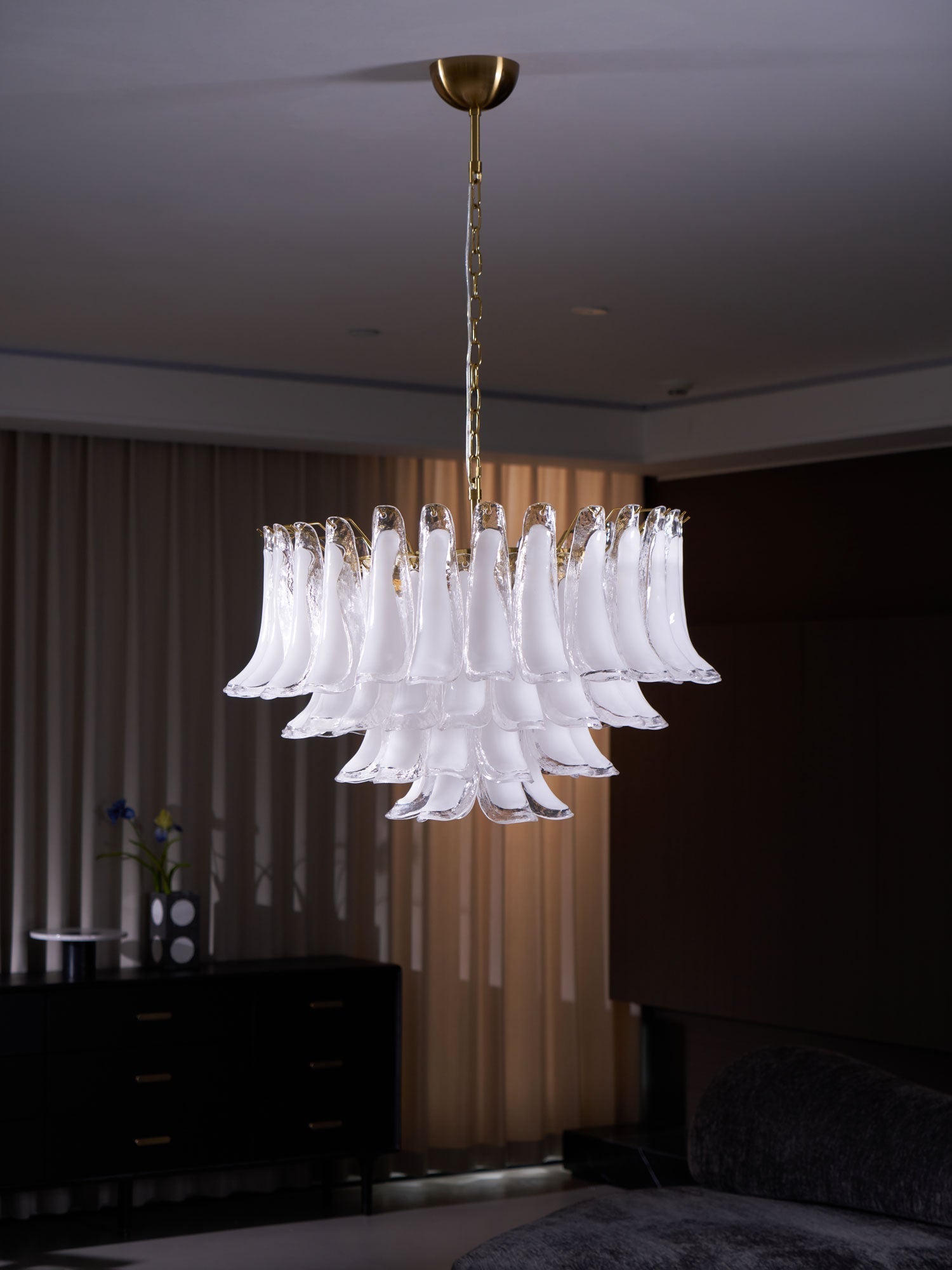 Aurora Chandelier Pink Glass Leaf Layered Floral Glamour-Neutral Decor