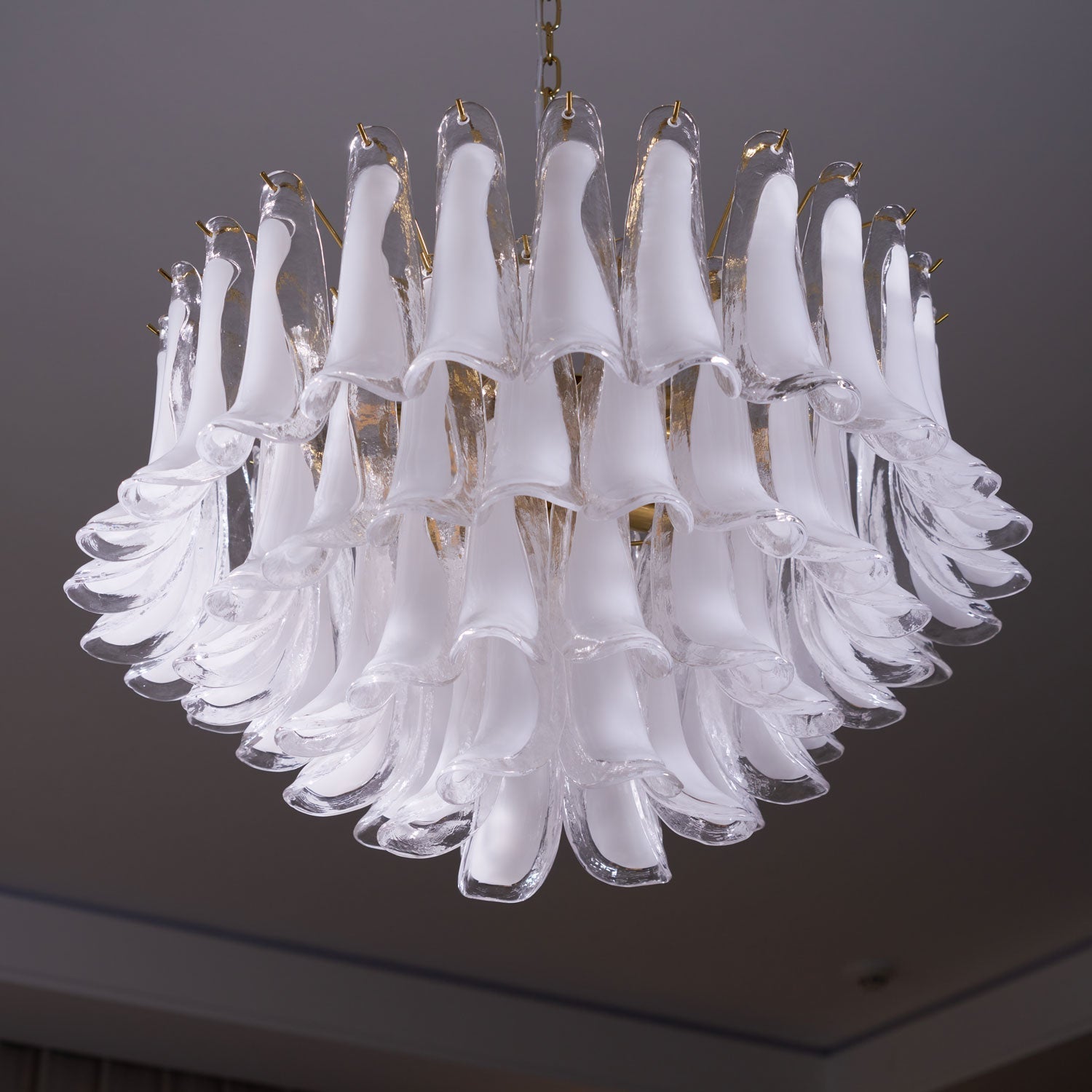 Aurora Chandelier Pink Glass Leaf Layered Floral Glamour-Neutral Decor