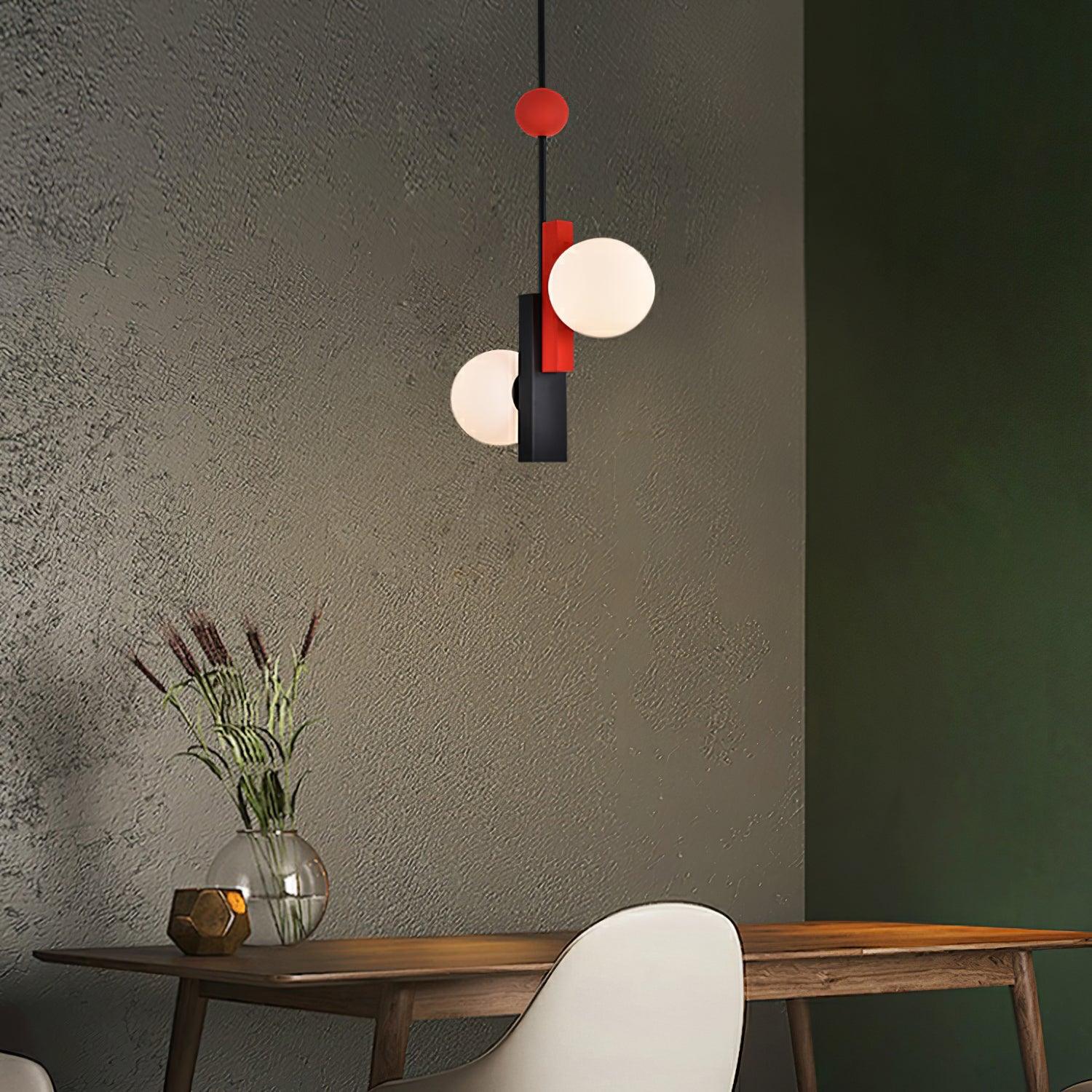 Veveny Pendant Lamp Double Globe Linear Bars Geometric-Neutral Decor