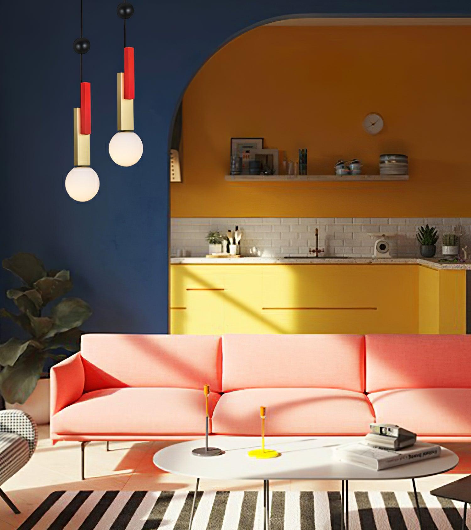 Veveny Pendant Lamp Double Globe Linear Bars Geometric-Neutral Decor
