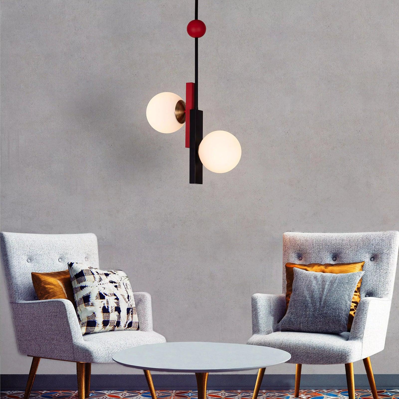 Veveny Pendant Lamp Double Globe Linear Bars Geometric-Neutral Decor