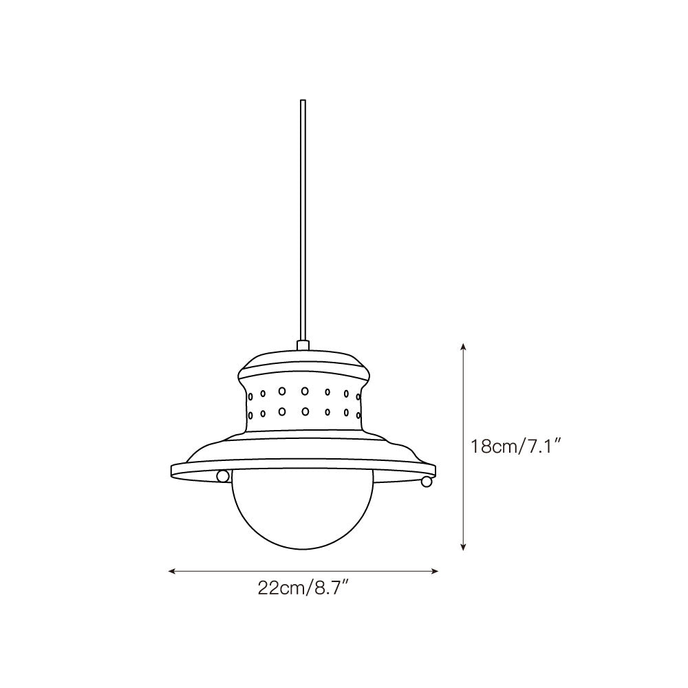 Detailed shot of the clear glass lampshade on the pendant lamp.
