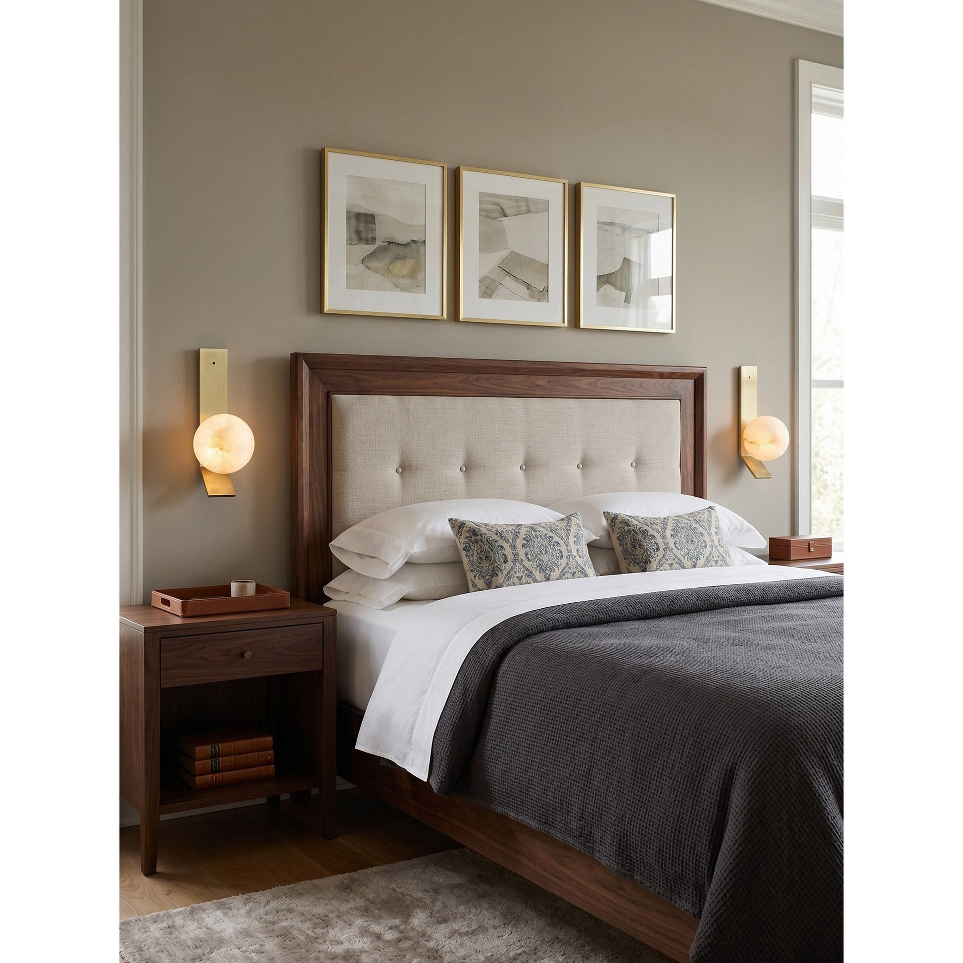 Fizi wall sconce providing ambient light in a minimalist hallway.
