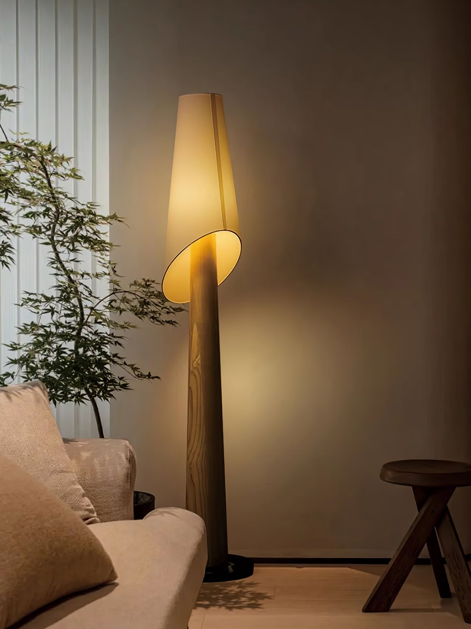 Curven Wood Marble Floor Lamp-Neutral Decor