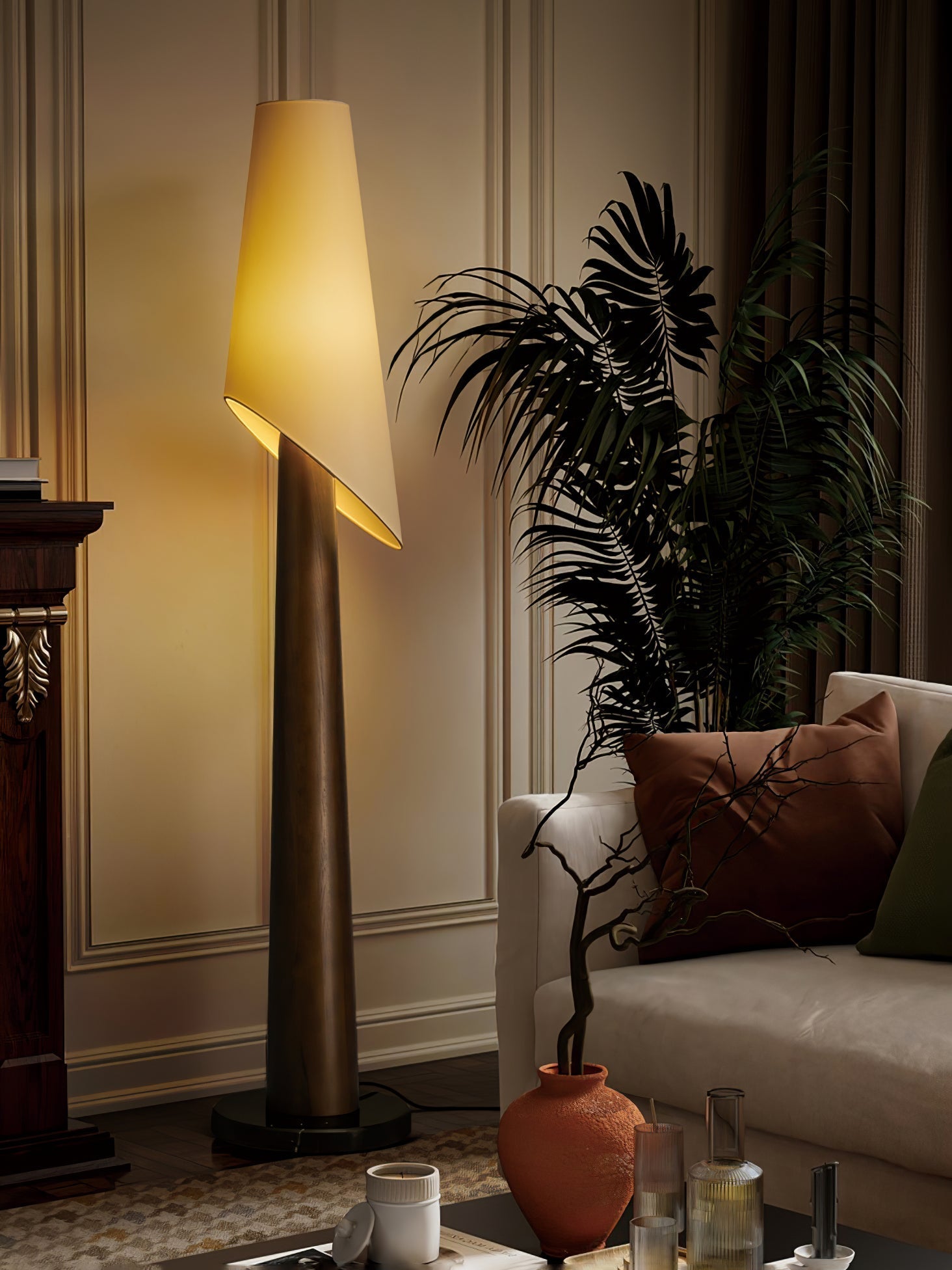 Curven Wood Marble Floor Lamp-Neutral Decor