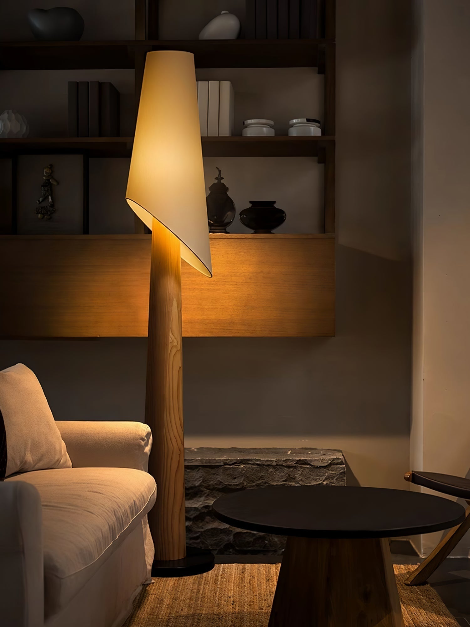 Curven Wood Marble Floor Lamp-Neutral Decor