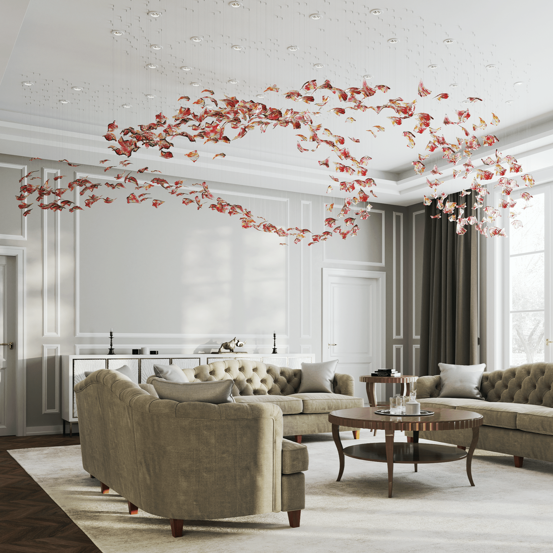 Elmiros Petal Glass Chandelier-Neutral Decor