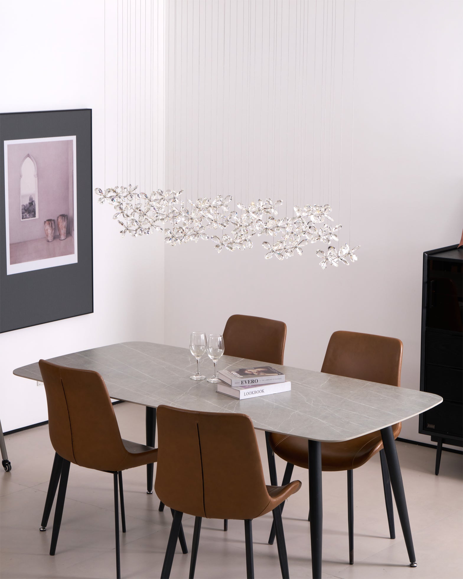 Dune Chandelier Crystal Butterfly Floral Cluster-Neutral Decor