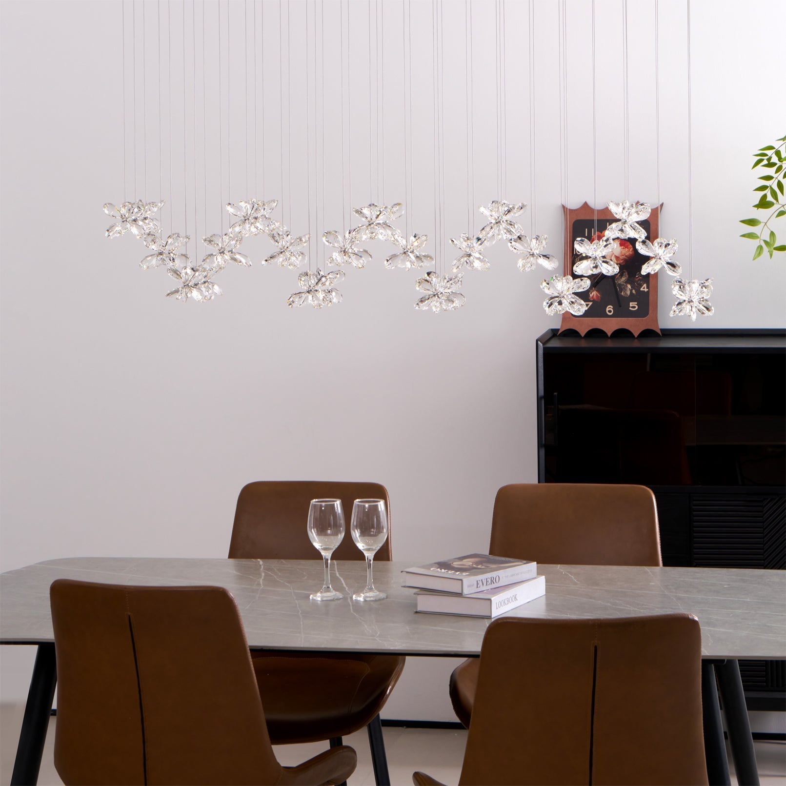 Dune Chandelier Crystal Butterfly Floral Cluster-Neutral Decor