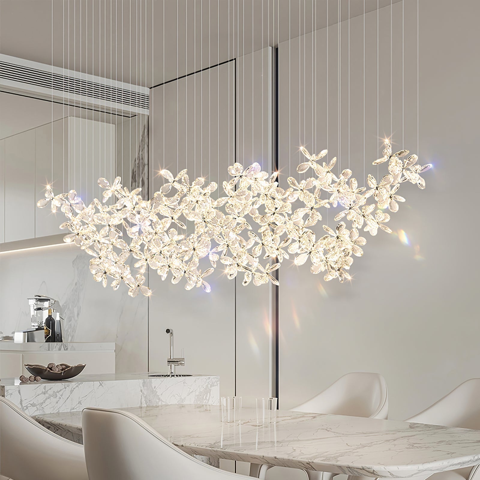 Dune Chandelier Crystal Butterfly Floral Cluster-Neutral Decor
