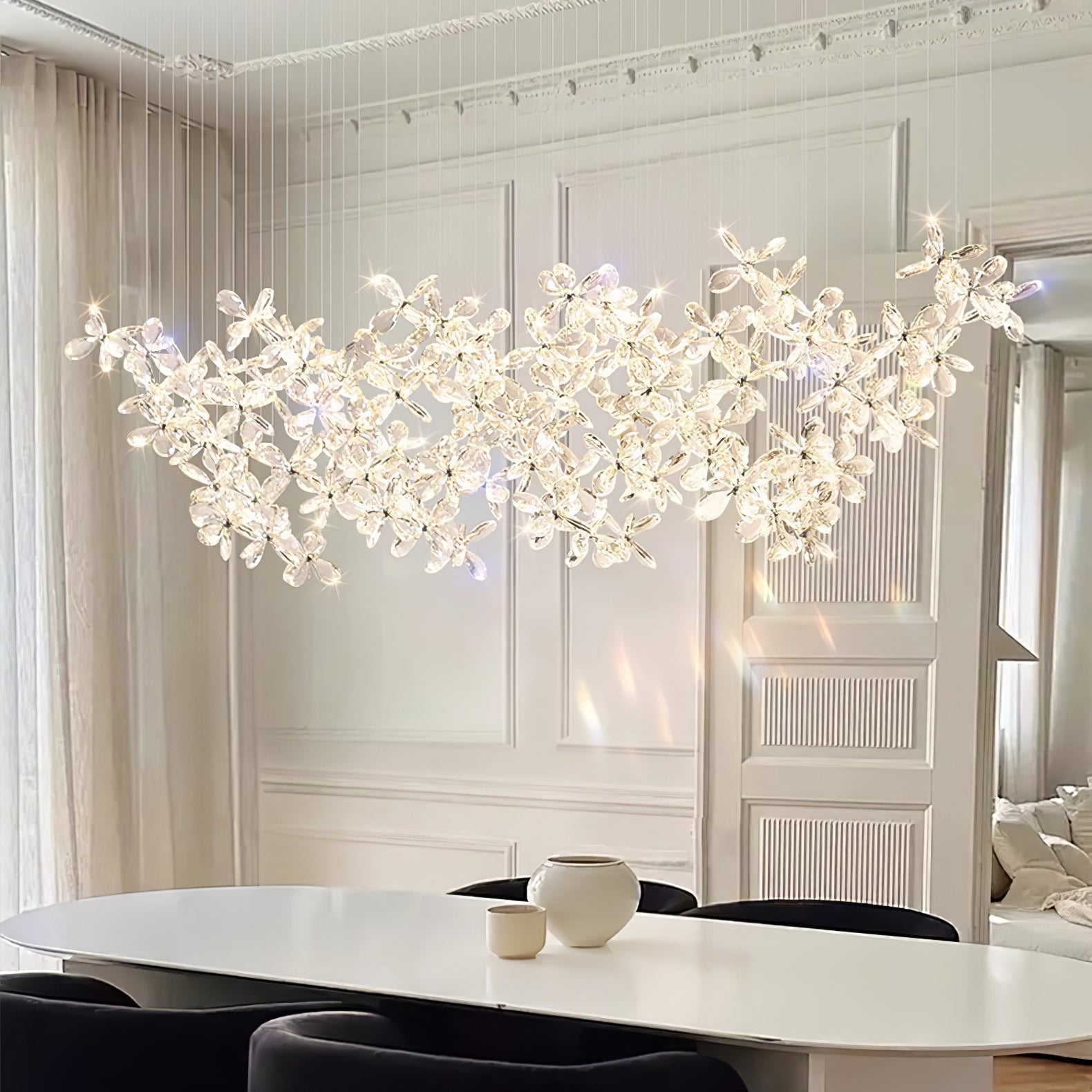 Dune Chandelier Crystal Butterfly Floral Cluster-Neutral Decor