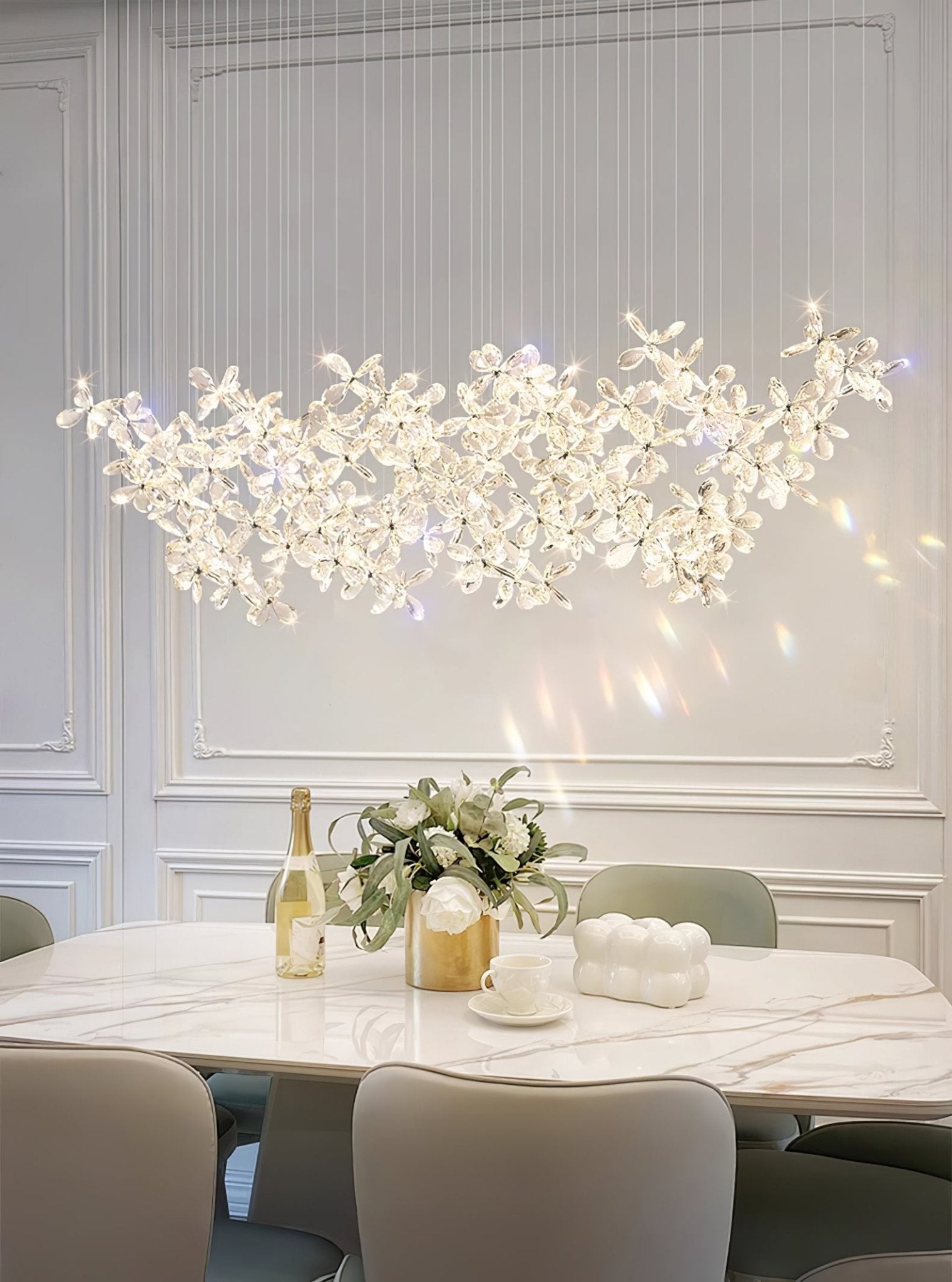 Dune Chandelier Crystal Butterfly Floral Cluster-Neutral Decor
