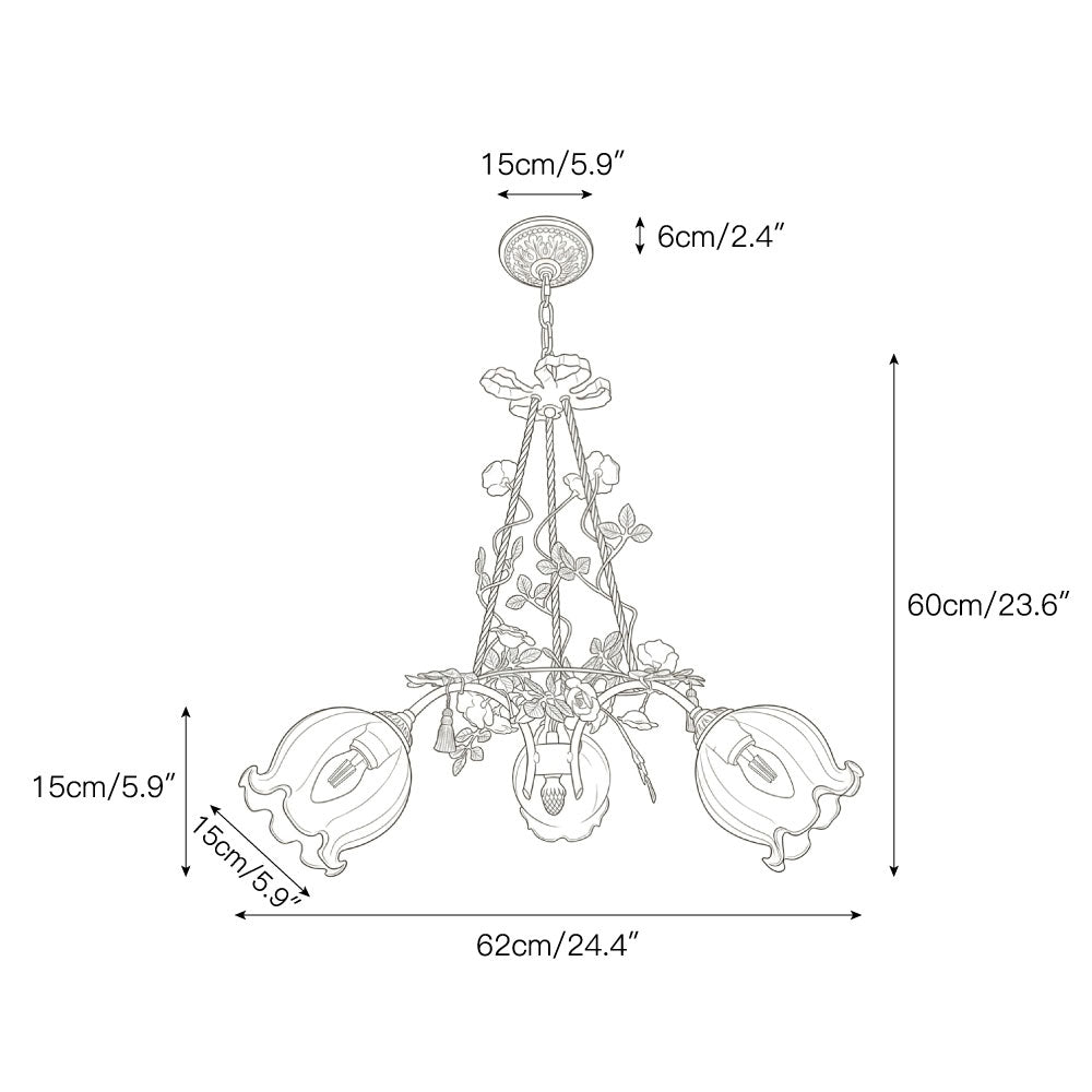 View of the Flora Blossom Chandelier with Model A glass shades.