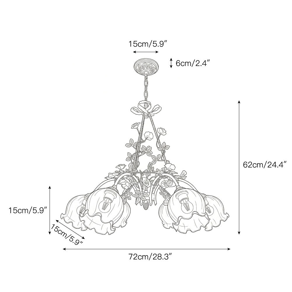 View of the Flora Blossom Chandelier with Model B glass shades.