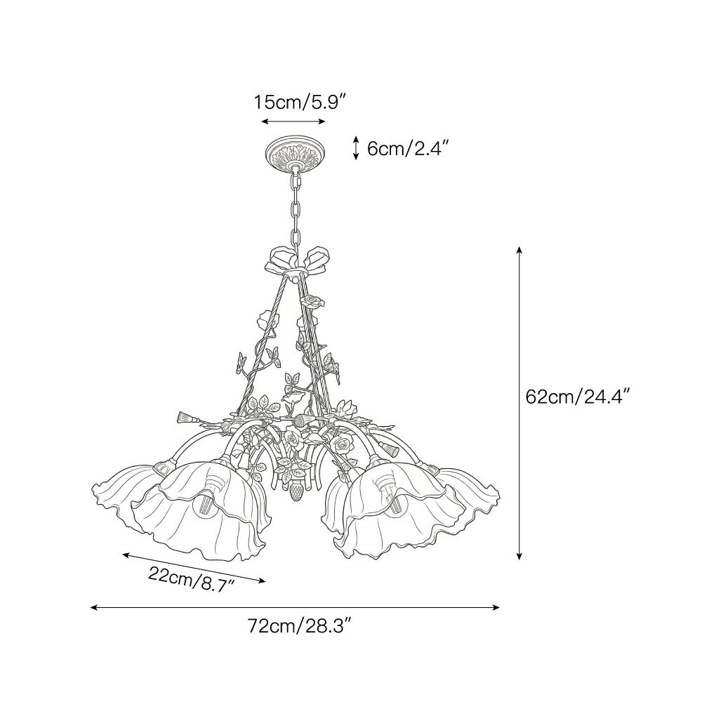 View of the Flora Blossom Chandelier with Model D glass shades.