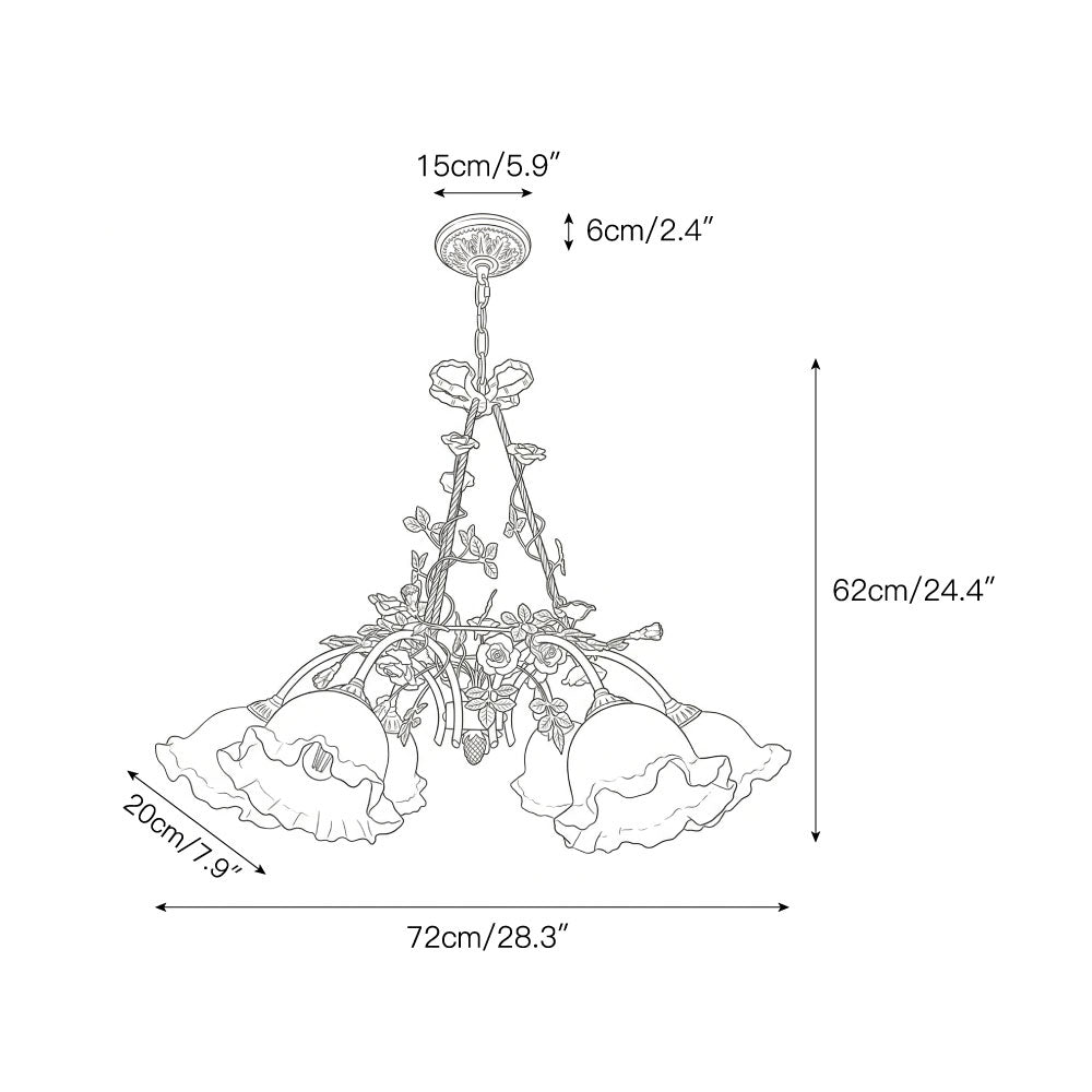 Full view of the 6-head Flora Blossom Chandelier.