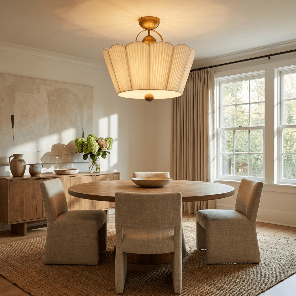 Flora Pleated Fabric Semi-Flush Mount-Neutral Decor