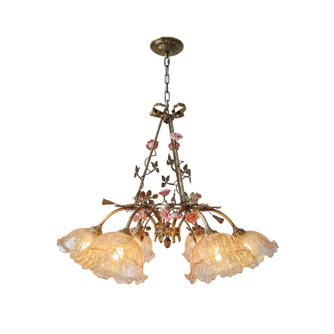 Flora Blossom Chandelier with ceramic flowers and glass shades.